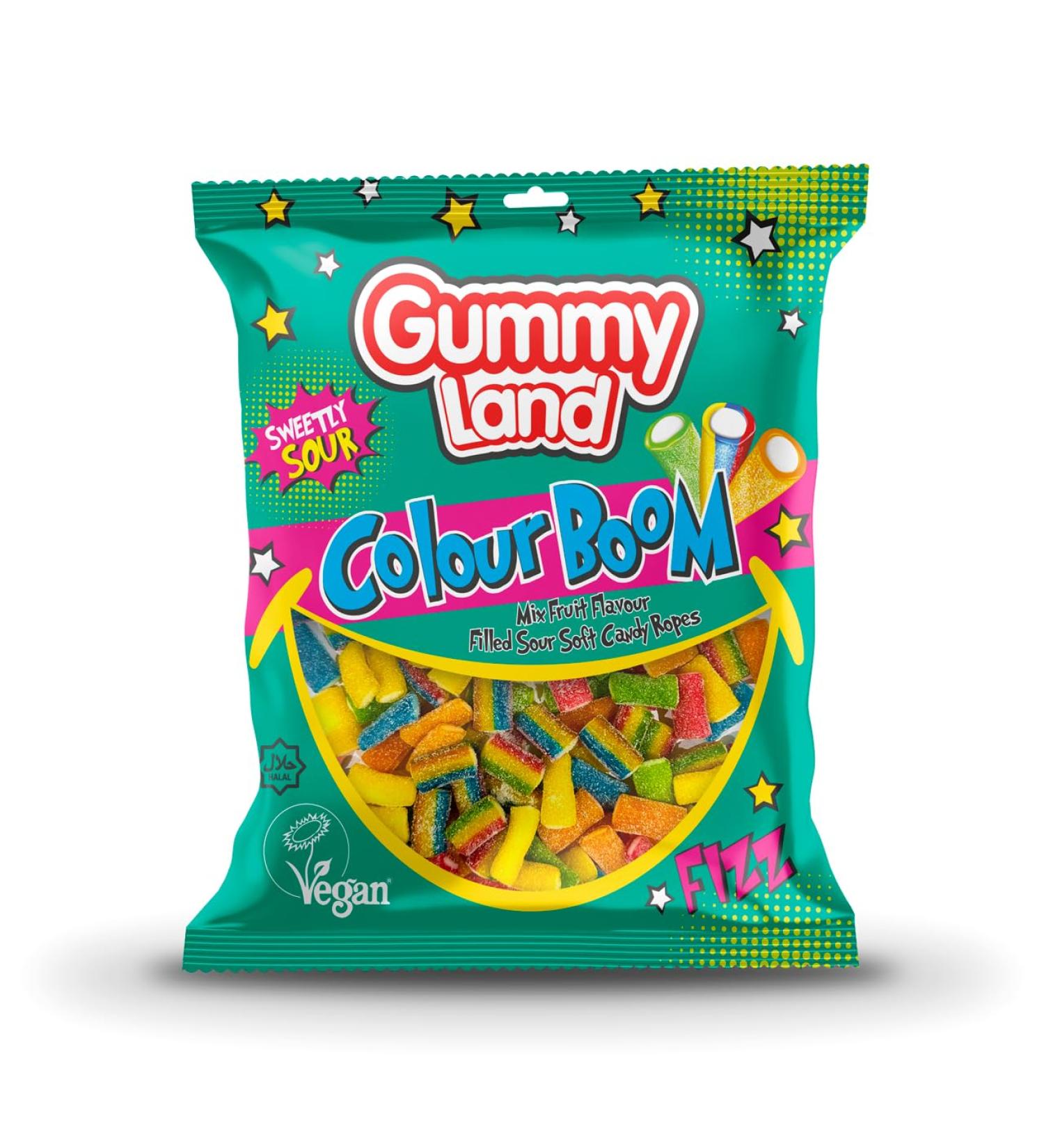Gummy Land Mix Fruit Filled Sour Soft Cany Ropes - Vegan - Halal - 500g (Pack of 9)
