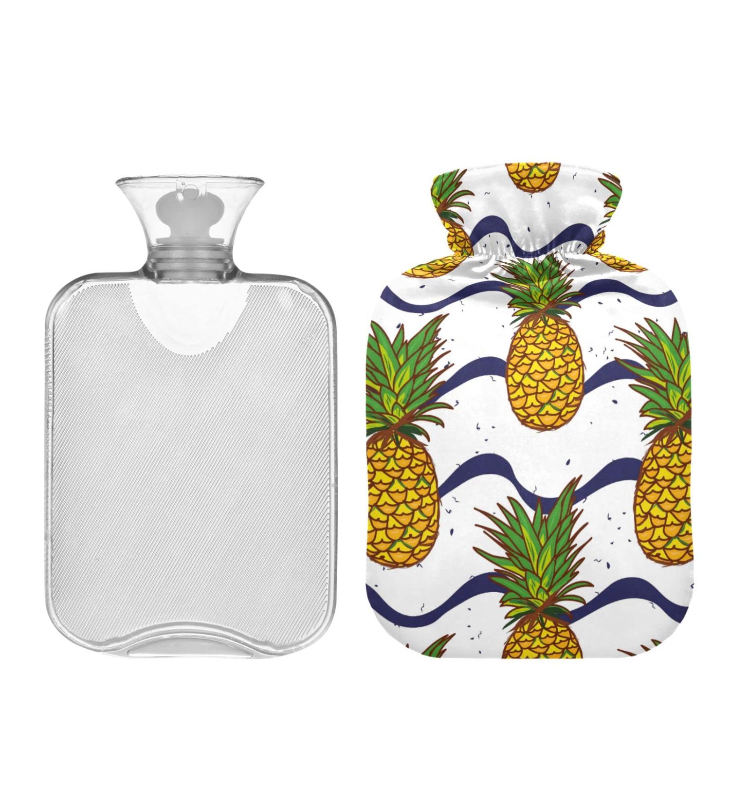 Mnsruu 2L Hot Water Bottle with Soft Cover - Pineapple & Waves Design | Perfect Gift for Women & Kids | Ideal for Christmas - Buy Online on GoSupps.com