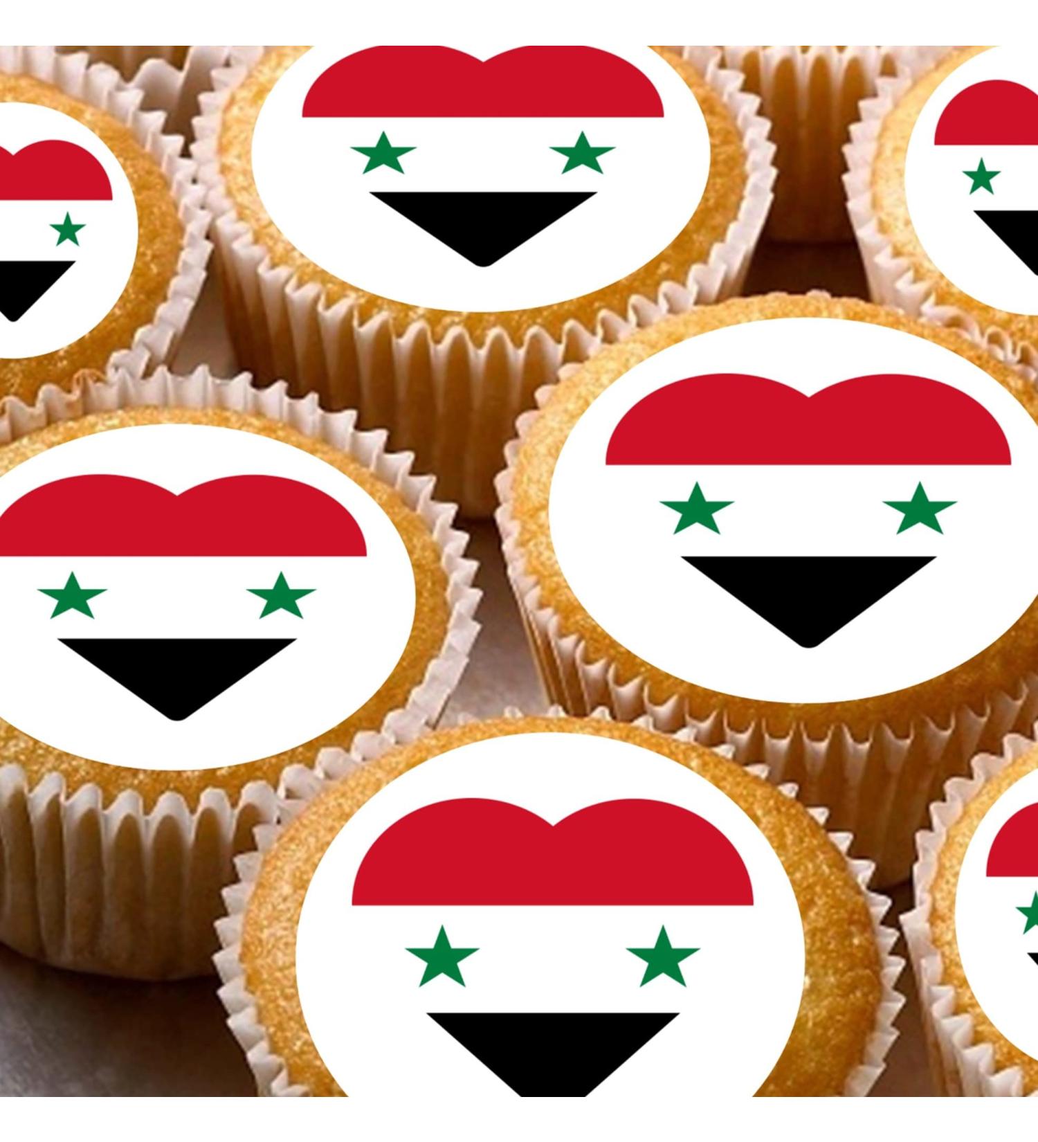 Syria Syrian Flag hearts style 24 pre-cut edible party decorations Wafer Paper Cupcake Topper Cake