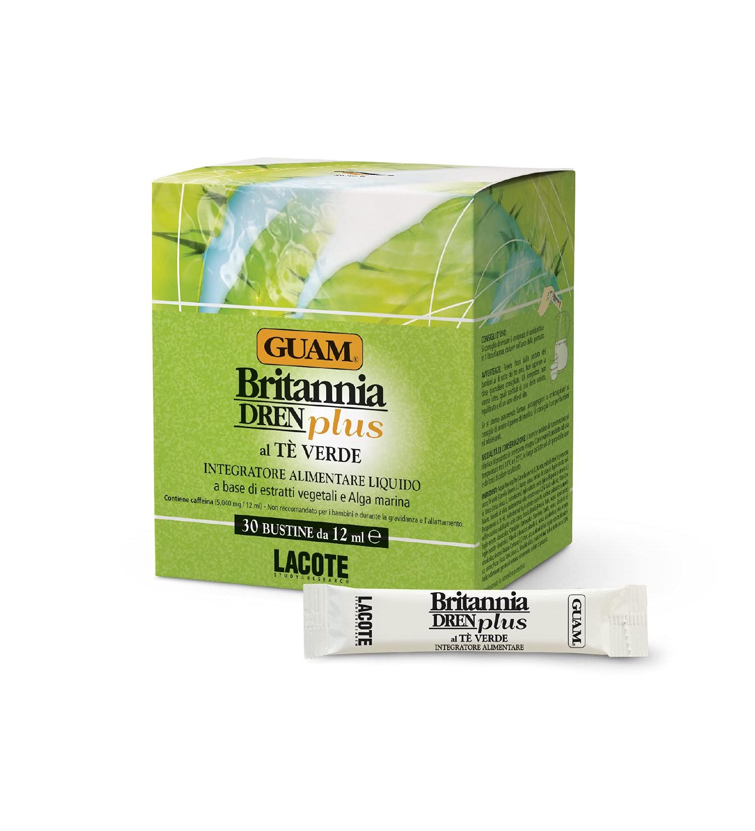 Guam Britannia Dren Plus Dietary Supplement - Vegetable Extracts & Seaweed Green Tea Flavor 30 Bags Made in Italy - Boost Your Detox & Drain Support - Buy Online on GoSupps.com