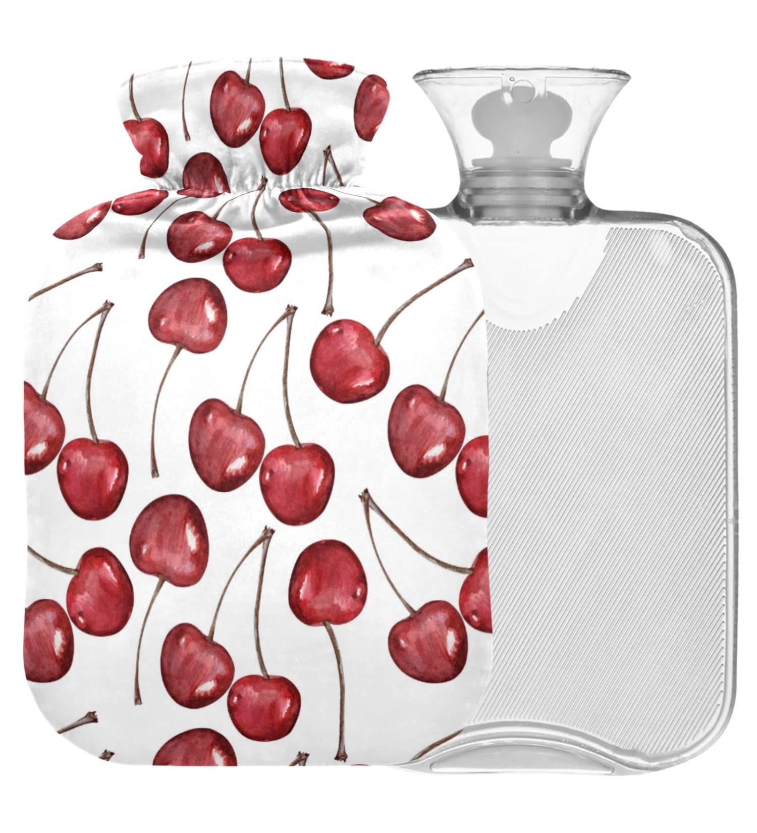 Naanle 1L Transparent Heat Bottle with Cover - Cherry Berries Design for Bed Hand & Foot Warmer - Pain Relief & Cold Therapy - Buy Online on GoSupps.com