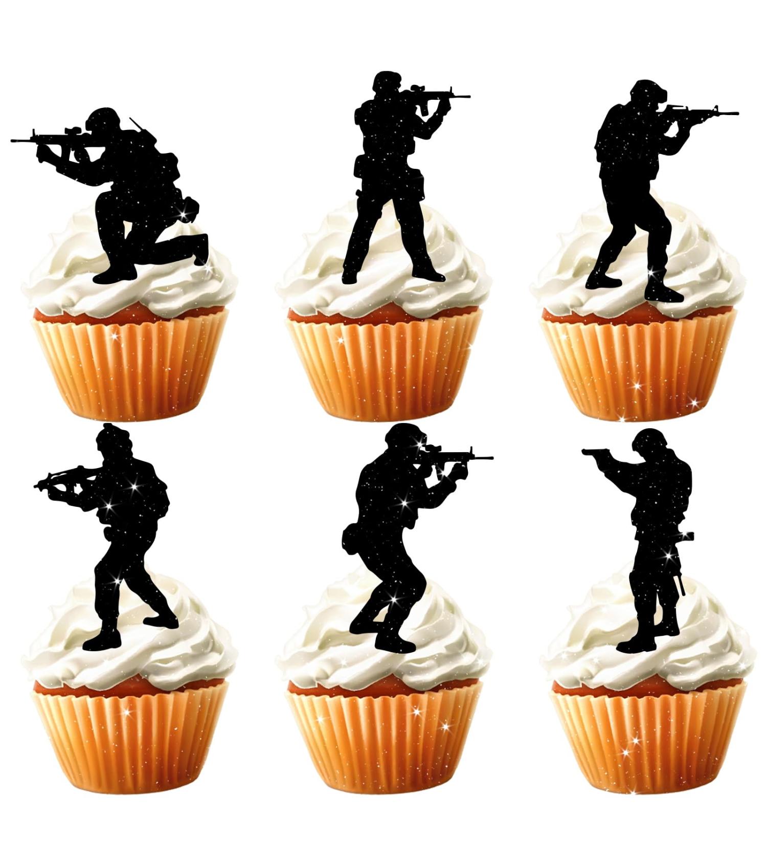 18pcs Army Cupcake Toppers for Boys Men Happy Birthday Army Party Decorations Supplies Glitter Military Army Dessert Cake Decorations Topper - Buy Online on GoSupps.com