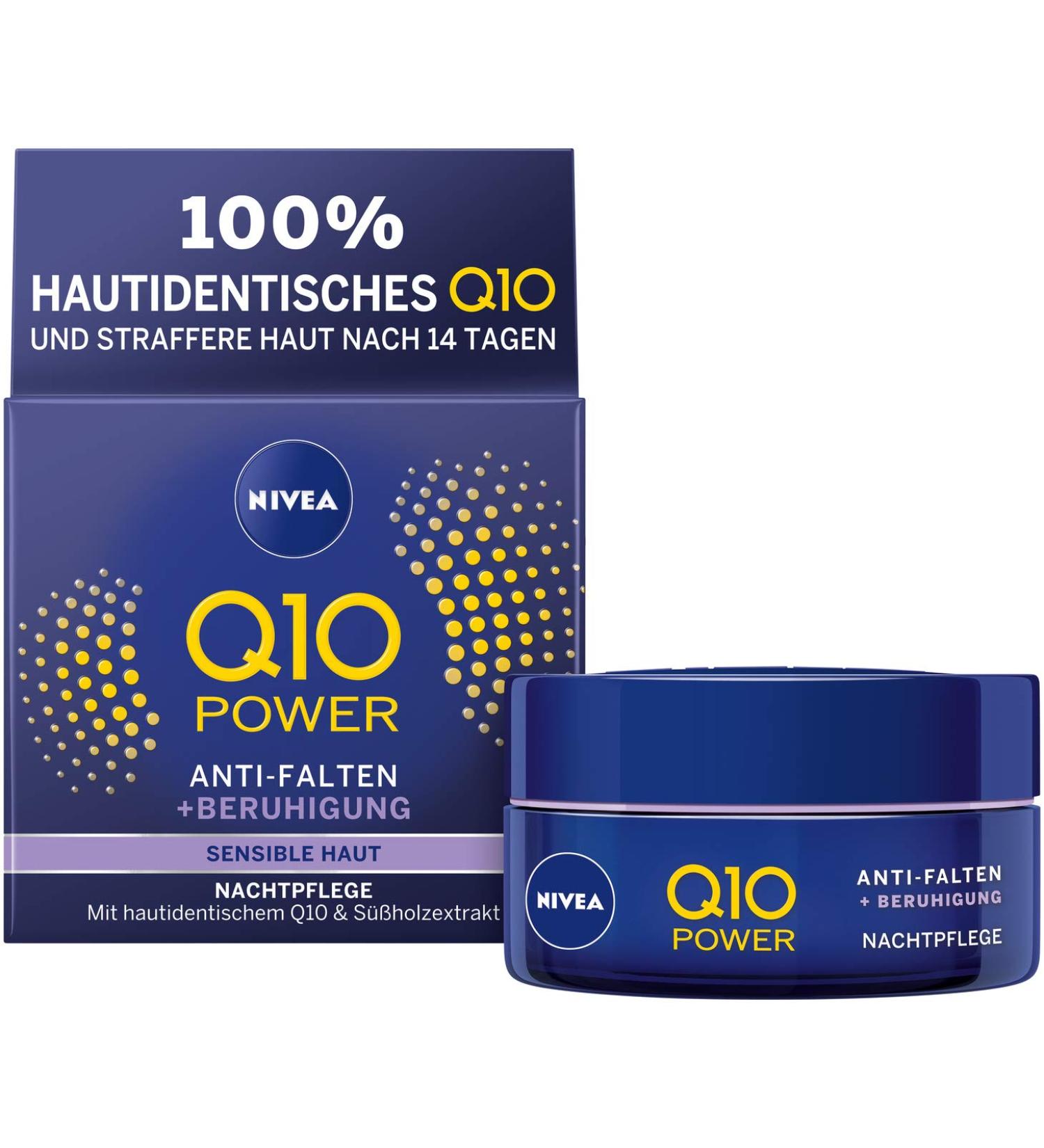Beiersdorf NIVEA Q10 Power Antiwrinkle + reduced sensitivity night care for youngerlooking skin moisturizing night cream 50 ml 50 ml 1er Pack - Buy Online on GoSupps.com