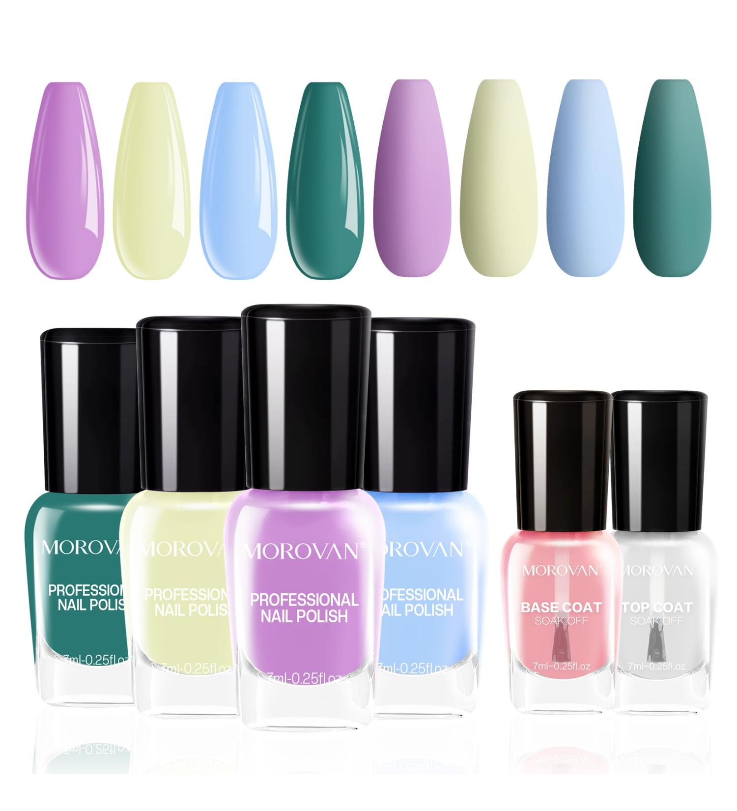 Morovan Macaron Nail Polish Set - Air Dry Fingernail Kit with Base & Top Coat | Glossy Regular & Toenail Polish | Perfect Gift for Women - Summer Colors - Buy Online on GoSupps.com