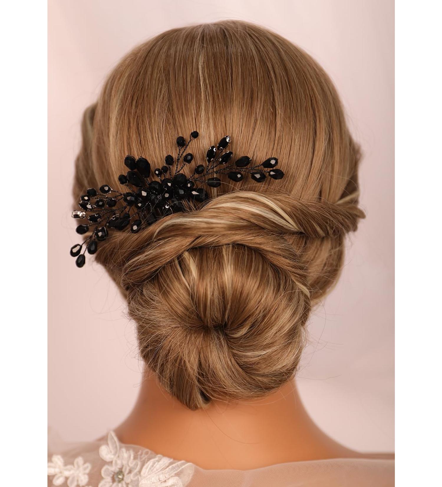 Kercisbeauty Black Rhinestones Beads Hair Comb for Wedding Brides Small Cute Handmade Hair Piece for Prom Special Events Women Girls Gothic Jewelry - Buy Online on GoSupps.com