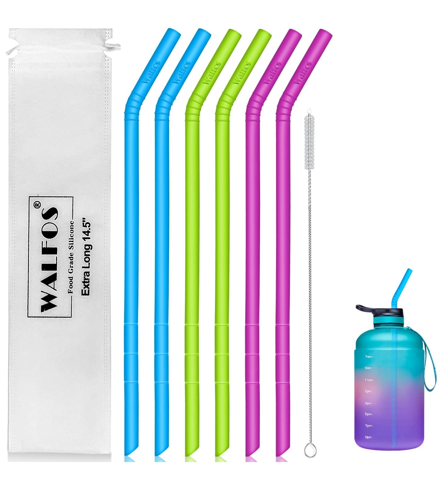 WALFOS 14.5 inch Extra Long Reusable Silicone Straws - 6-Pack for 1/Half Gallon Bottles - Flexible Bendable Straws with Cleaning Brush - 14.5 x 0.4 Diameter - Buy Online on GoSupps.com