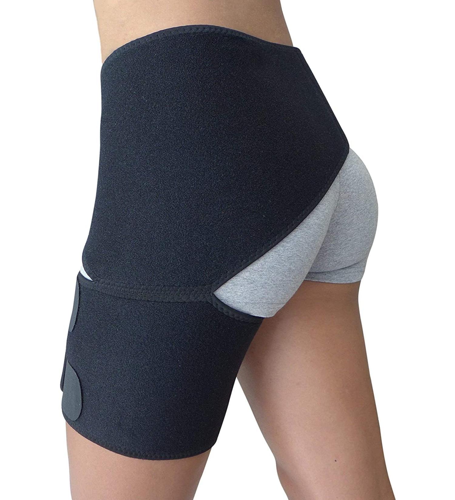 Compression Hip Brace for Thigh Hamstring Sciatica Pain Relief - Support Wrap for Hip Flexor Strain Groin Pull SI Joint Arthritis Bursitis - Men Women (Black) - Buy Online on GoSupps.com