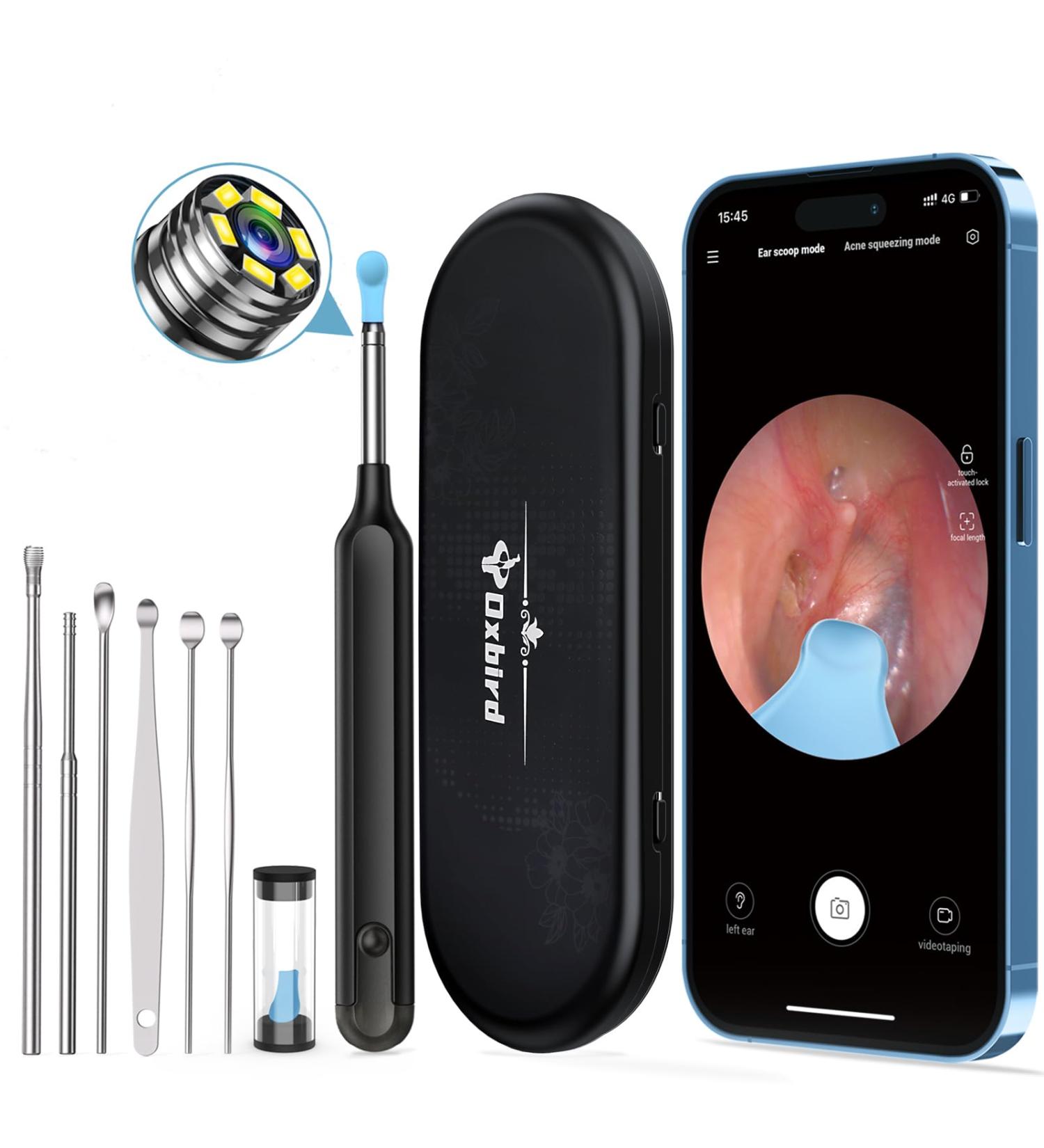 Oxbird 1080P Wireless Ear Wax Removal Kit with Camera - Smart Ear Cleaner for iPhone, iPad & Android - Black - Buy Online on GoSupps.com