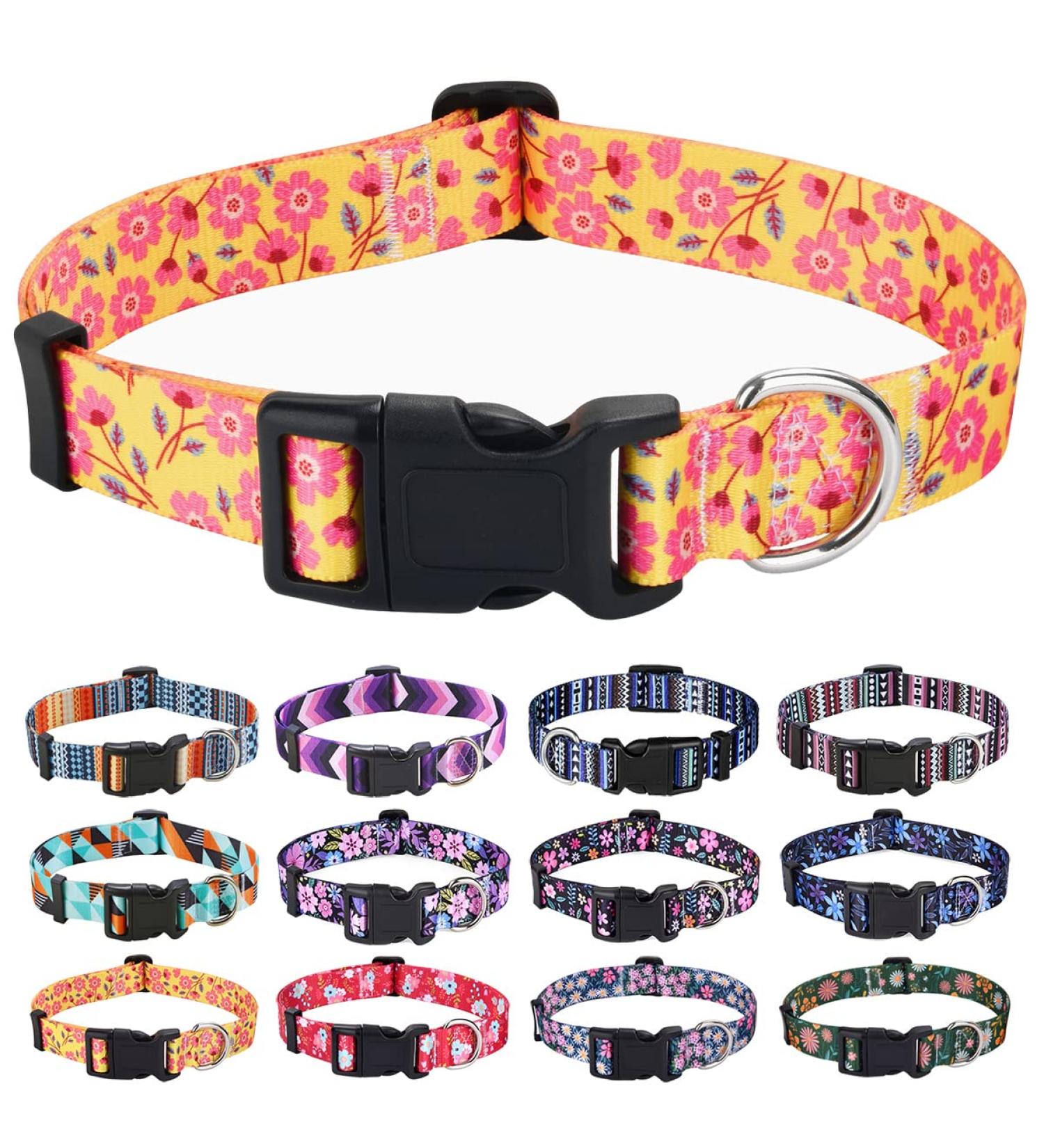Mihqy Adjustable Soft Nylon Dog Collar - Comfortable Yellow Flower Design for Small to Medium Dogs & Cats (L Neck 38-63 cm) - Buy Online on GoSupps.com
