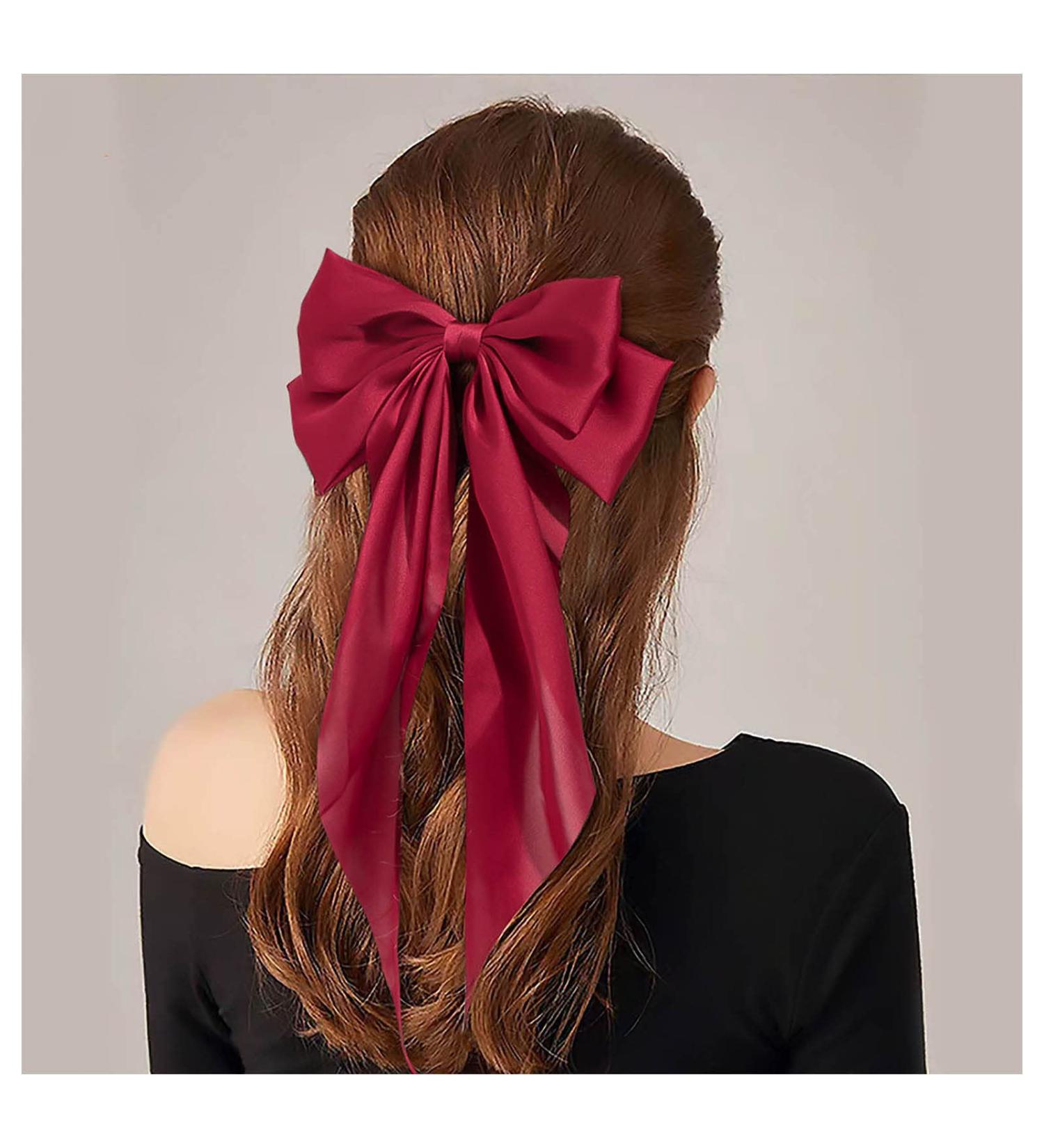Vintage Silky Large Bow Hair Barrettes Red Satin Bow Hair Clip Long Tail Satin Ribbon Bow Hairclip Silk Big Hair Bows Barrettes French Bowknot Clip Headpiece for Women and Girls - Buy Online on GoSupps.com