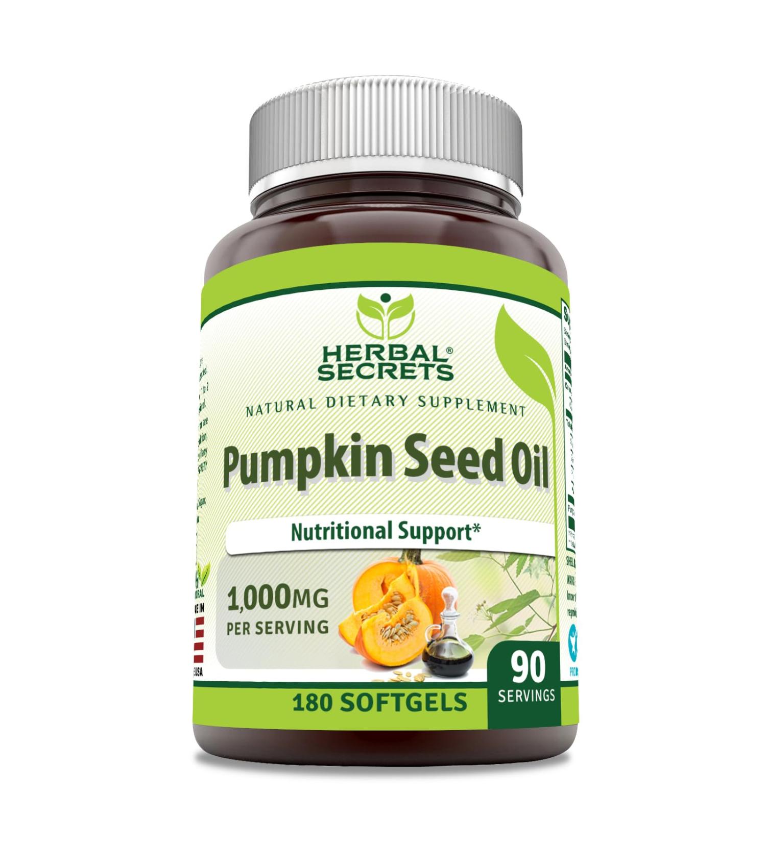 Herbal Secrets Pumpkin Seed Oil 1000 Mg Supplement | 180 Softgels | Non-GMO | Gluten Free | Made in USA