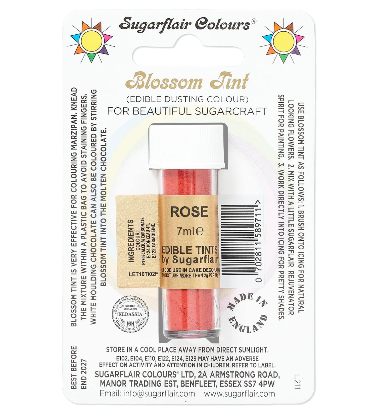 Sugarflair Rose Blossom Tint Food Colouring and Dusting Powder Matt Finish Brush On or Mix with Rejuvenator Spirit to Create a One of A Kind Cake - 7ml