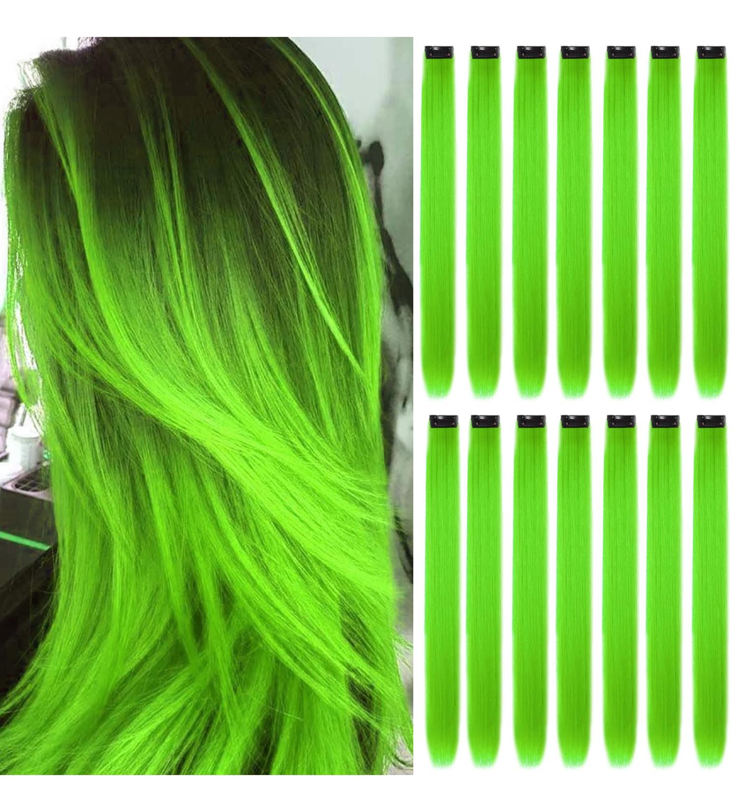 16Pcs Green Clip in Hair Extensions - 22 Inch Colorful Highlights for Women & Girls - Synthetic Hair Accessories for Parties - Buy Online on GoSupps.com