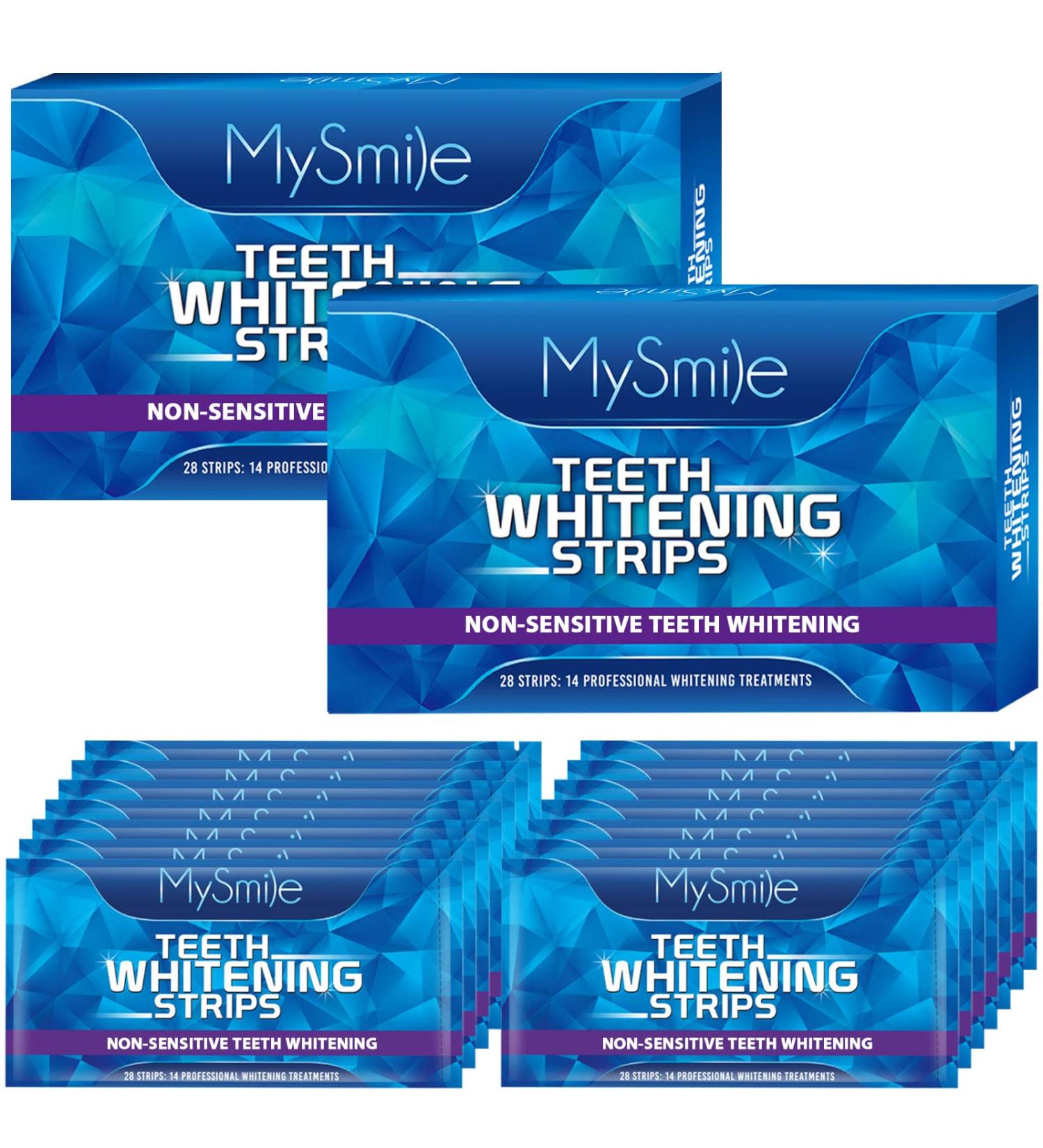 MySmile Teeth Whitening Strips - Non-Sensitive Kit, 28 Sets for 10 Shades Whiter, Removes Stains from Coffee, Wine & More - Buy Online on GoSupps.com
