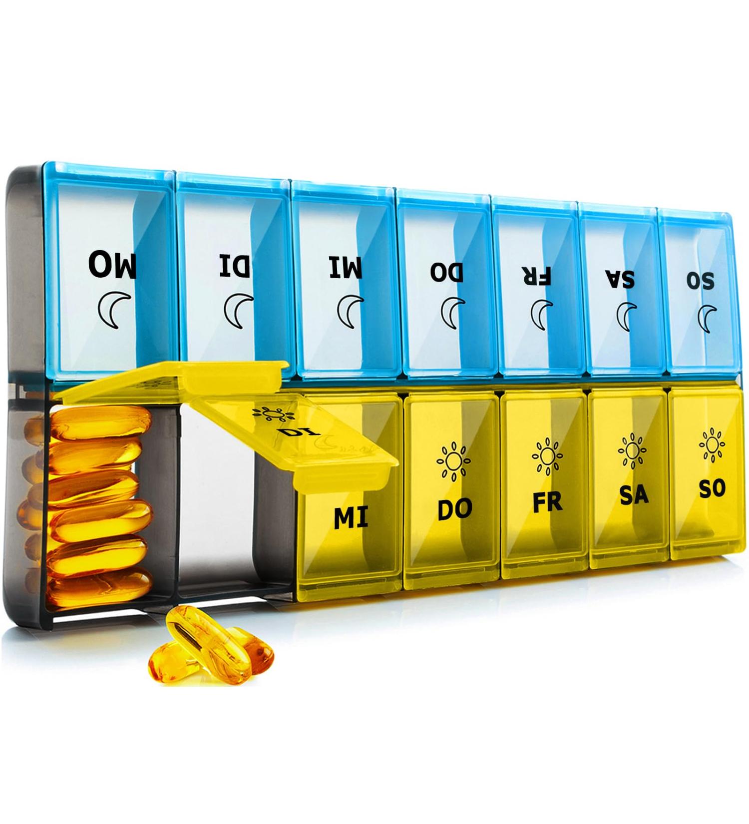 7-Day & 14-Day XL Tablet Box Dispenser for Vitamins & Medication - Large Yellow Accessory - Buy Online on GoSupps.com