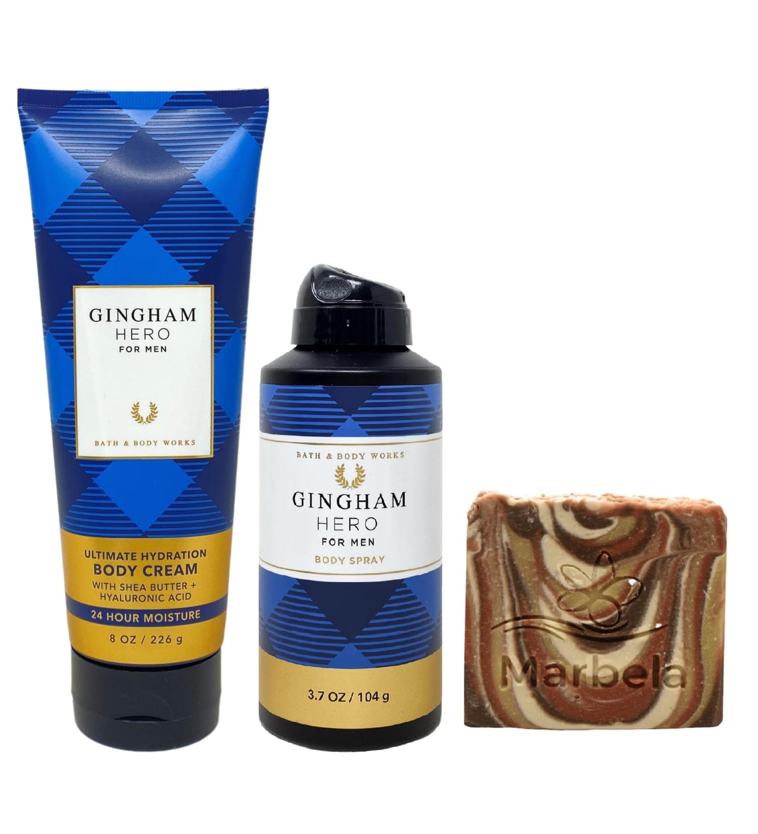 Bath & Body Works Men's Collection Gingham Hero Body Cream and Body Spray Duo Set with a Clay Baby Bar Soap - Buy Online on GoSupps.com