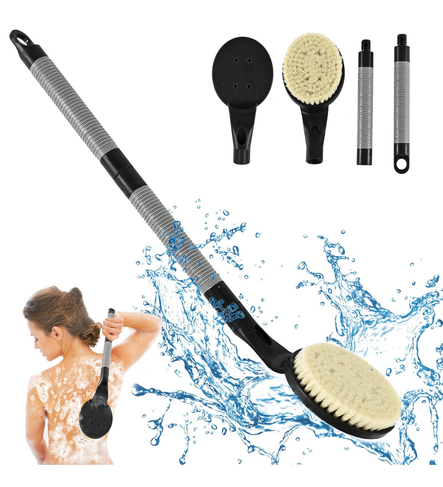 Back Brush Shower - 55cm Removable Body Brush for Gentle Peeling & Blood Circulation | Easy to Clean | Black - Buy Online on GoSupps.com