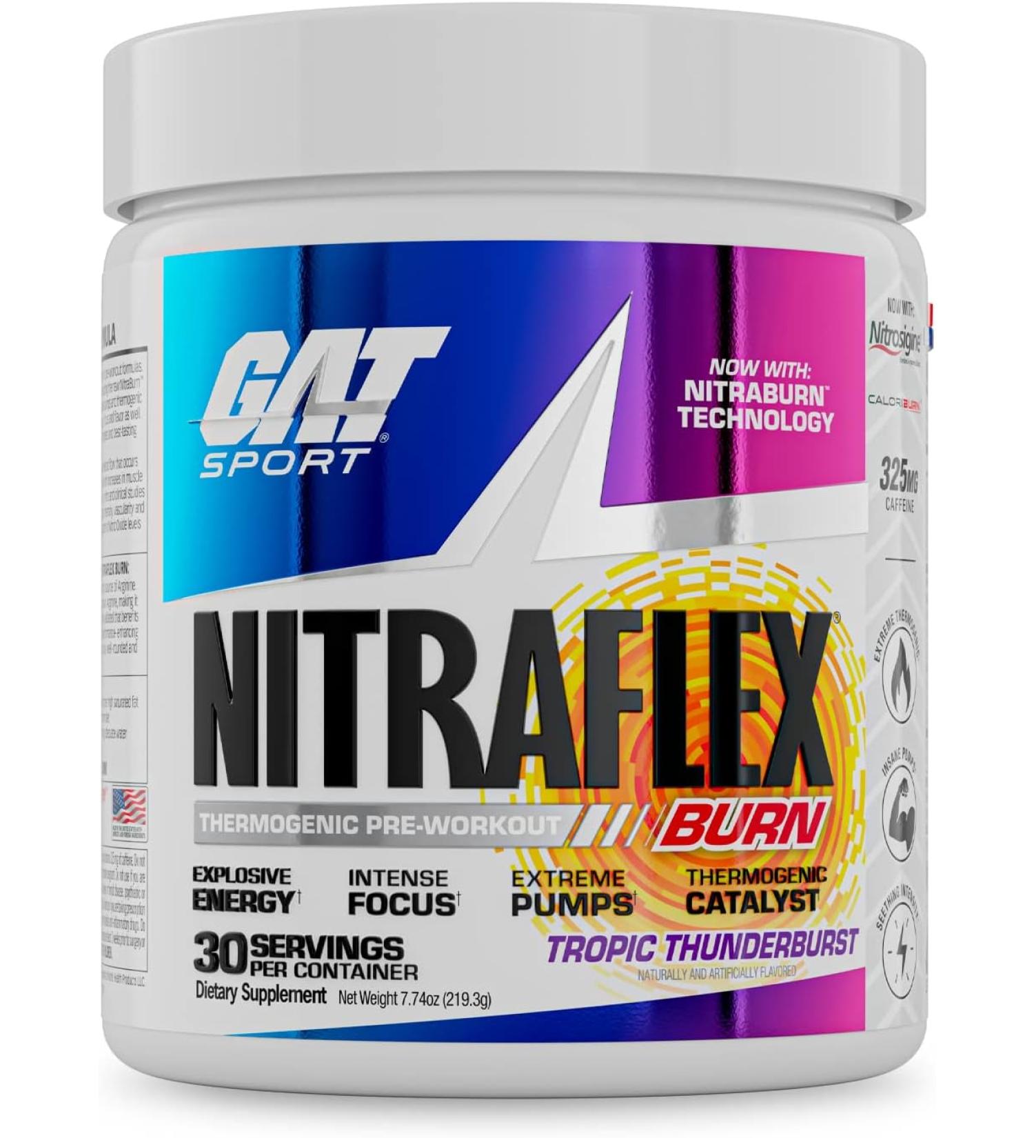 GAT NITRAFLEX Burn Pre Workout Thermogenic Powder - Tropic Thunderburst - 30 Servings | Boost Energy & Fat Burn - Buy Online on GoSupps.com
