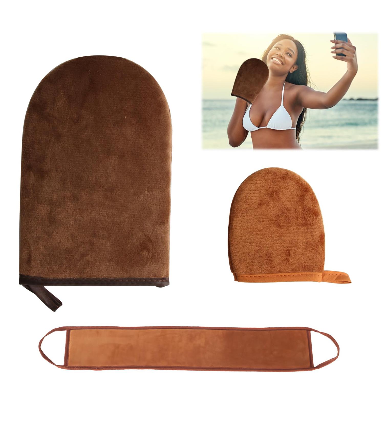 Self Tanning Mitt Set 3 in 1 Fake Tan Applicator with Inner Elastic Finger Loops Mitten Velvet Glove Back Tanner Application Reusable for Face Body Lotion Exfoliation Self Tan Sun Cream Apply - Buy Online on GoSupps.com