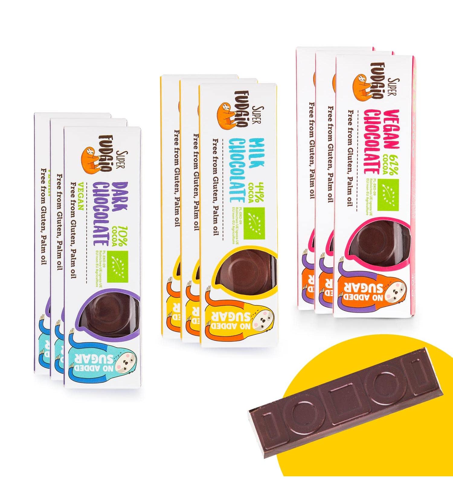  SUPER FUDGiO SUPER FUDGiO Organic Chocolate Bars | Organic & Sugar Free Candy | Vegan - Gluten Free | Sugar Free Chocolate Snack | 9 Pack - Buy Online on GoSupps.com
