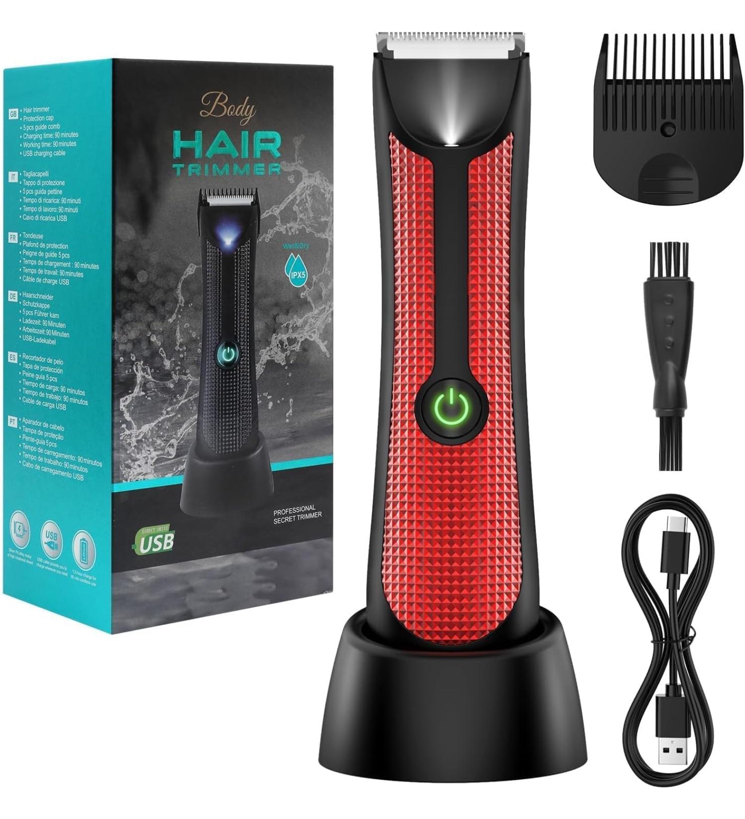 Groin Hair Trimmer - Waterproof Electric Manscape Trimmer for Men | Ceramic Blade & LED Light | Best Grooming Gift for Dad & Husband - Buy Online on GoSupps.com