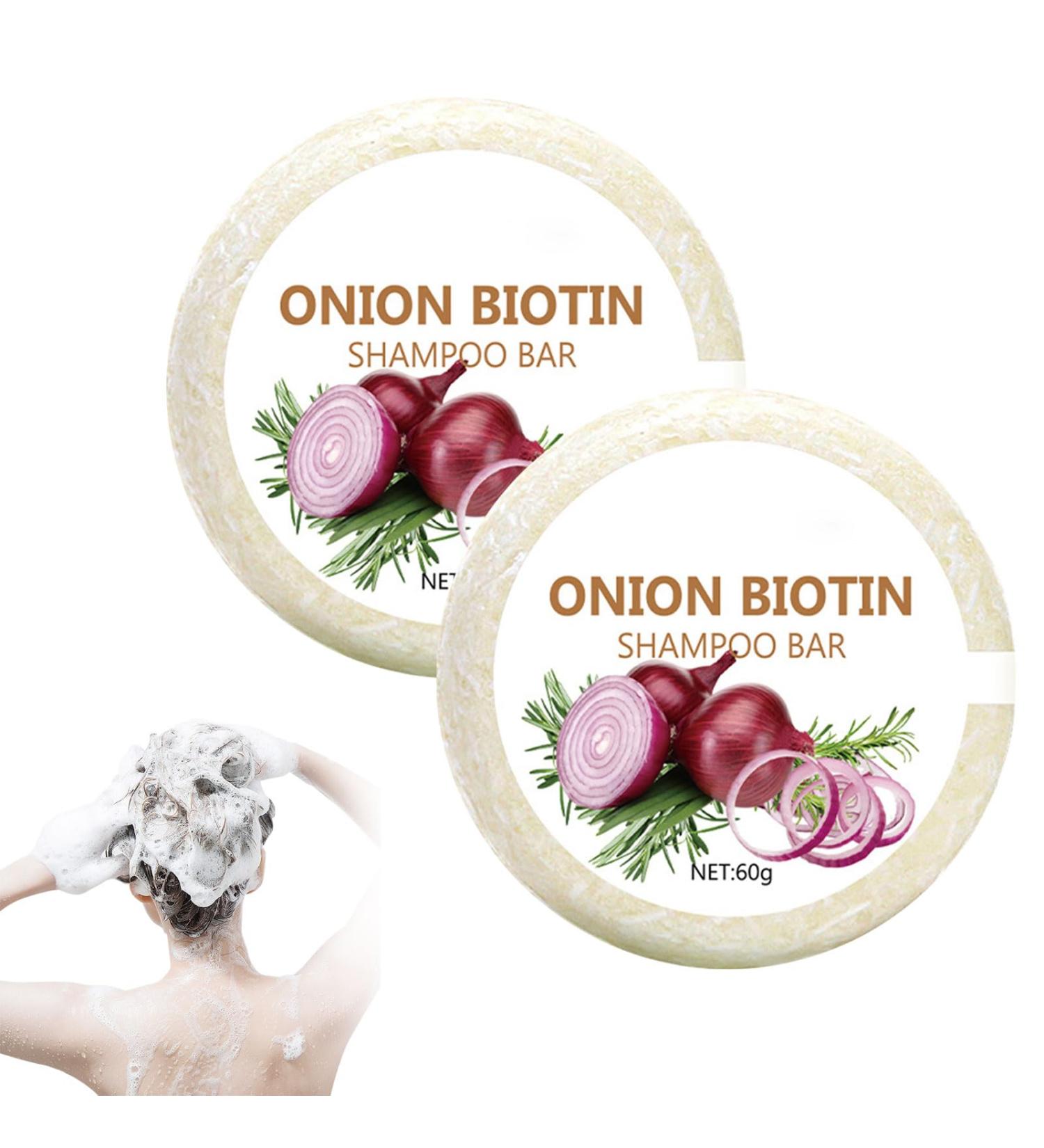 2 pieces Onion biotin shampoo bars onion rosemary shampoo deep cleansing and hydration shiny and healthy hair suitable for all hair types - Buy Online on GoSupps.com