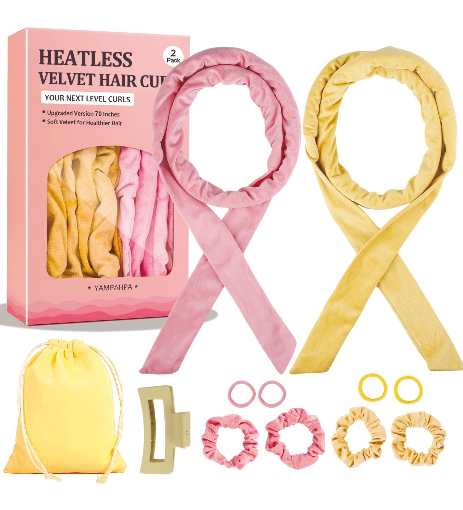 Heatless Overnight Curling Rod Set - 70 Soft Velour Hair Rollers for Long Beautiful Curls | Sleep-in Lazy Curlers in Champagne & Pink - Buy Online on GoSupps.com