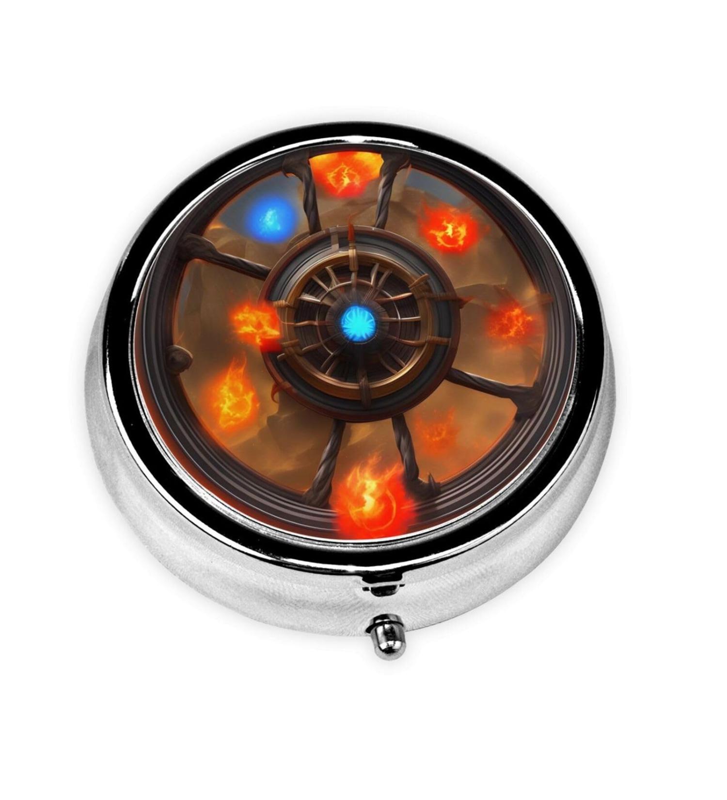 Flaming Flywheel Round Pill Box - 3 Compartment Organizer for Travel Purse & Pocket - Buy Online on GoSupps.com