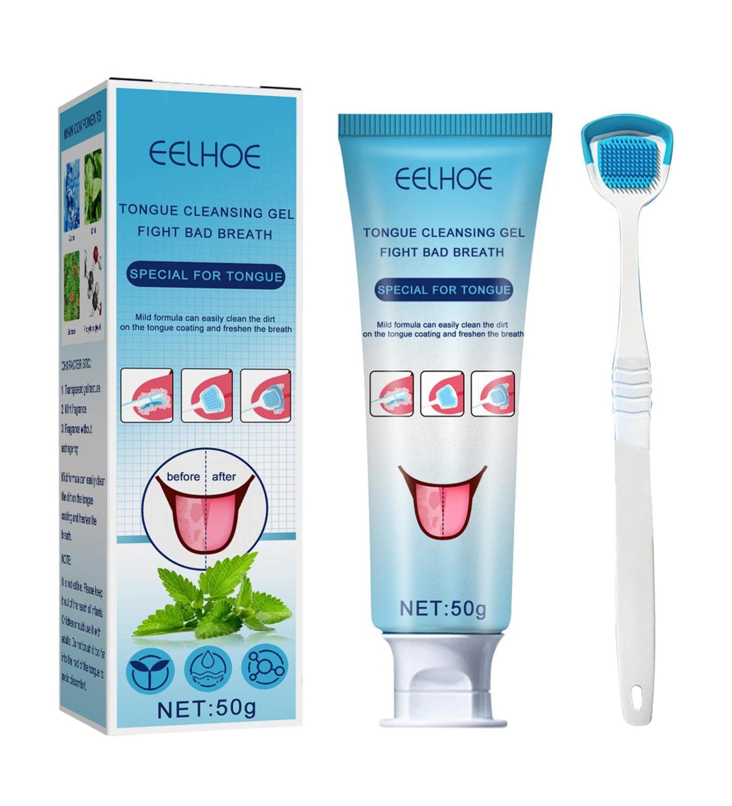 Tongue Cleaning Gel & Brush Set | Natural Mint Mouth Cleaner | Effective Bad Breath Eliminator | 1 PC Tongue Cleaner - Buy Online on GoSupps.com