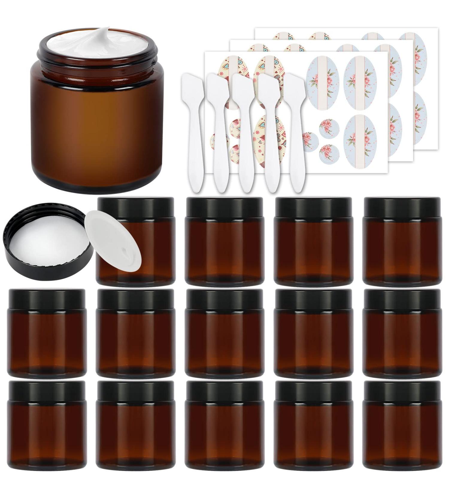 Betrome 4 oz Amber Glass Jars 15 Pack 120ml Round Empty Cosmetic Containers Face Lotion Cream Storage Jars with White Inner Liners and Black Lids 4 Oz amber - Buy Online on GoSupps.com