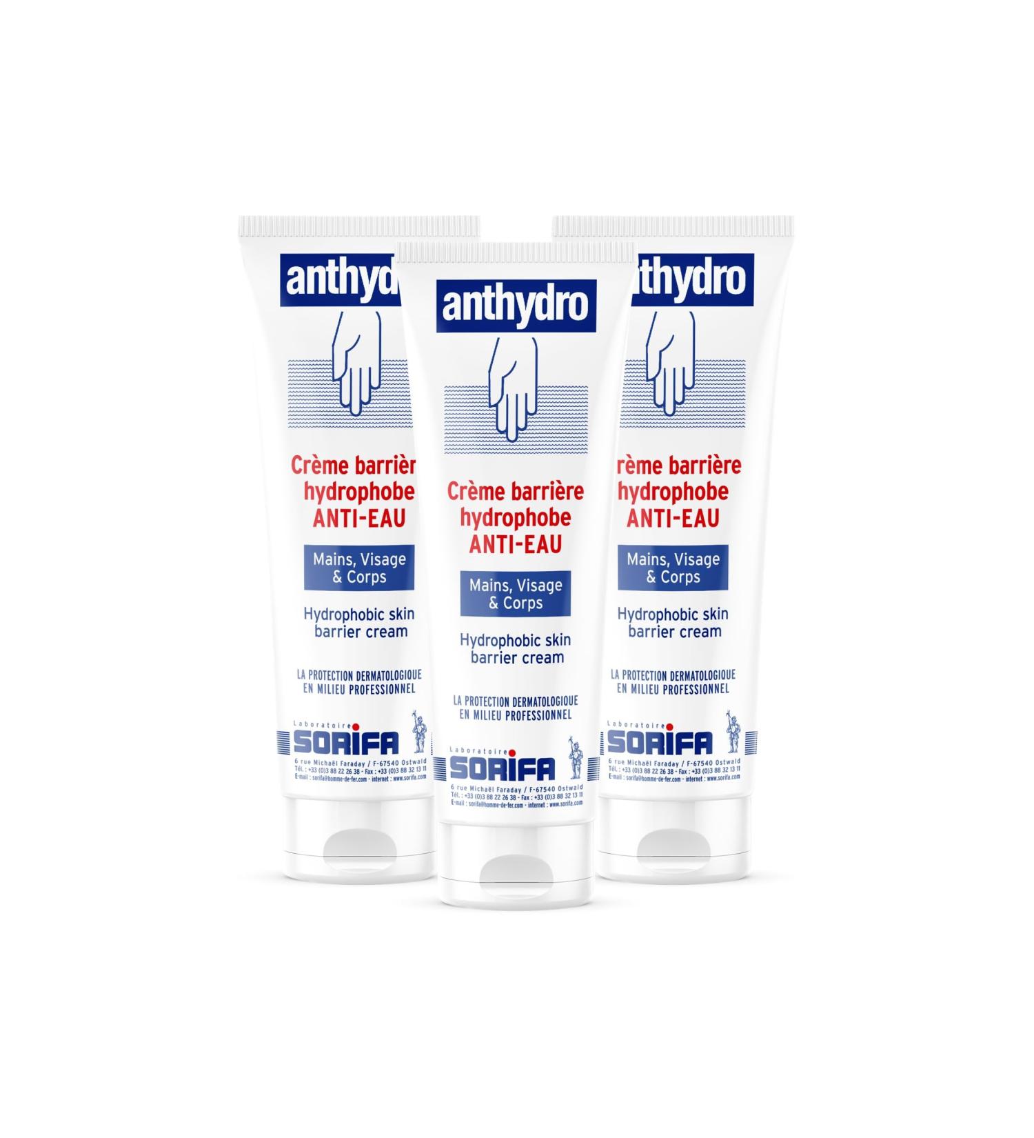  SORIFA Pack of 3 - ANTHYDRO - Barrier Cream - WATERPROOF - ANTI-FRICTION - Hands face and body - High tolerance - Fragrance-free - 125 ml tube - Buy Online on GoSupps.com