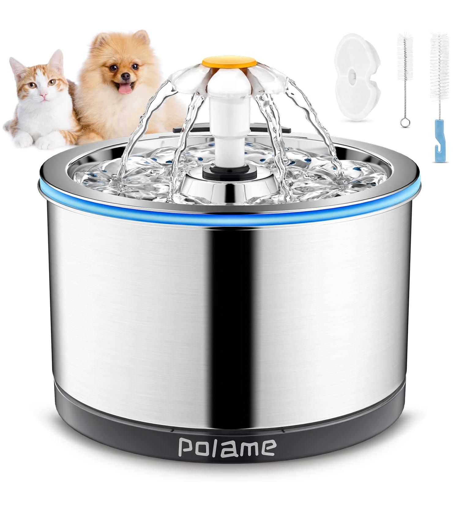 POLAME Cat Water Fountain Stainless Steel  Automatic Water Fountain for Cats Inside  Ultra-Quiet Pet Fountain Dog Water Dispenser with 1 Cat Waterer Filter for Cats  Small Dogs - Buy Online on GoSupps.com