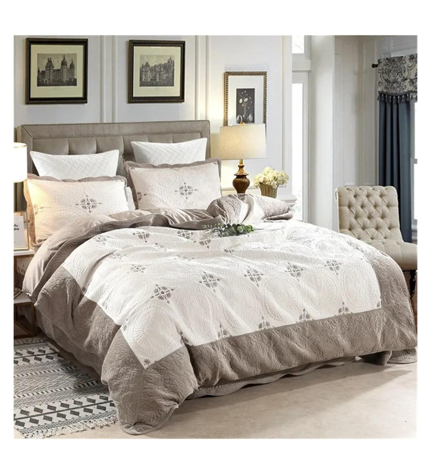 Autumn Winter Bedspread on The Bed Cotton Quilt Set 3/4pcs Embroidered Plush Duvet Cover Coverlet Queen Size Bed Cover Blankets Soft (Brown Queen Set 4pcs) - Buy Online on GoSupps.com