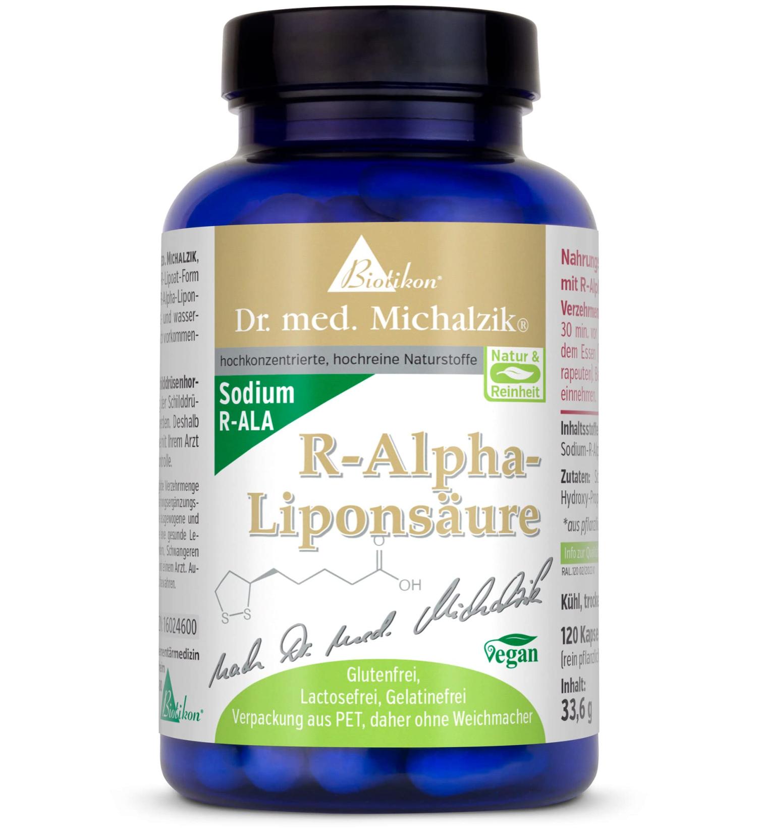 R-Alpha Lipoic Acid 200mg by Dr. Med. Michalzik - Pure Sodium R-Lipoate Additive-Free 120 Capsules - Biotikon International Shipping - Buy Online on GoSupps.com