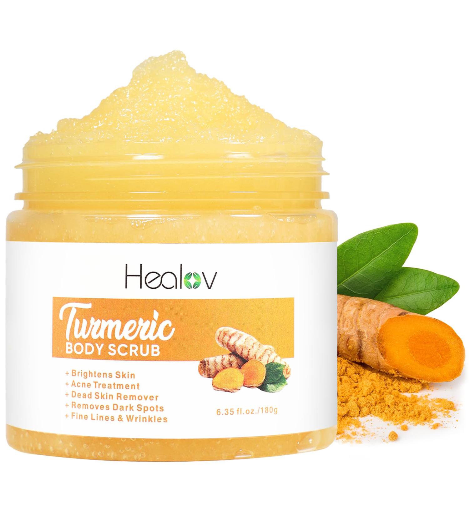 Turmeric Body Scrub - All-Natural Skin Brightening Exfoliator for Face & Body - Boost Circulation & Improve Discoloration - Buy Online on GoSupps.com