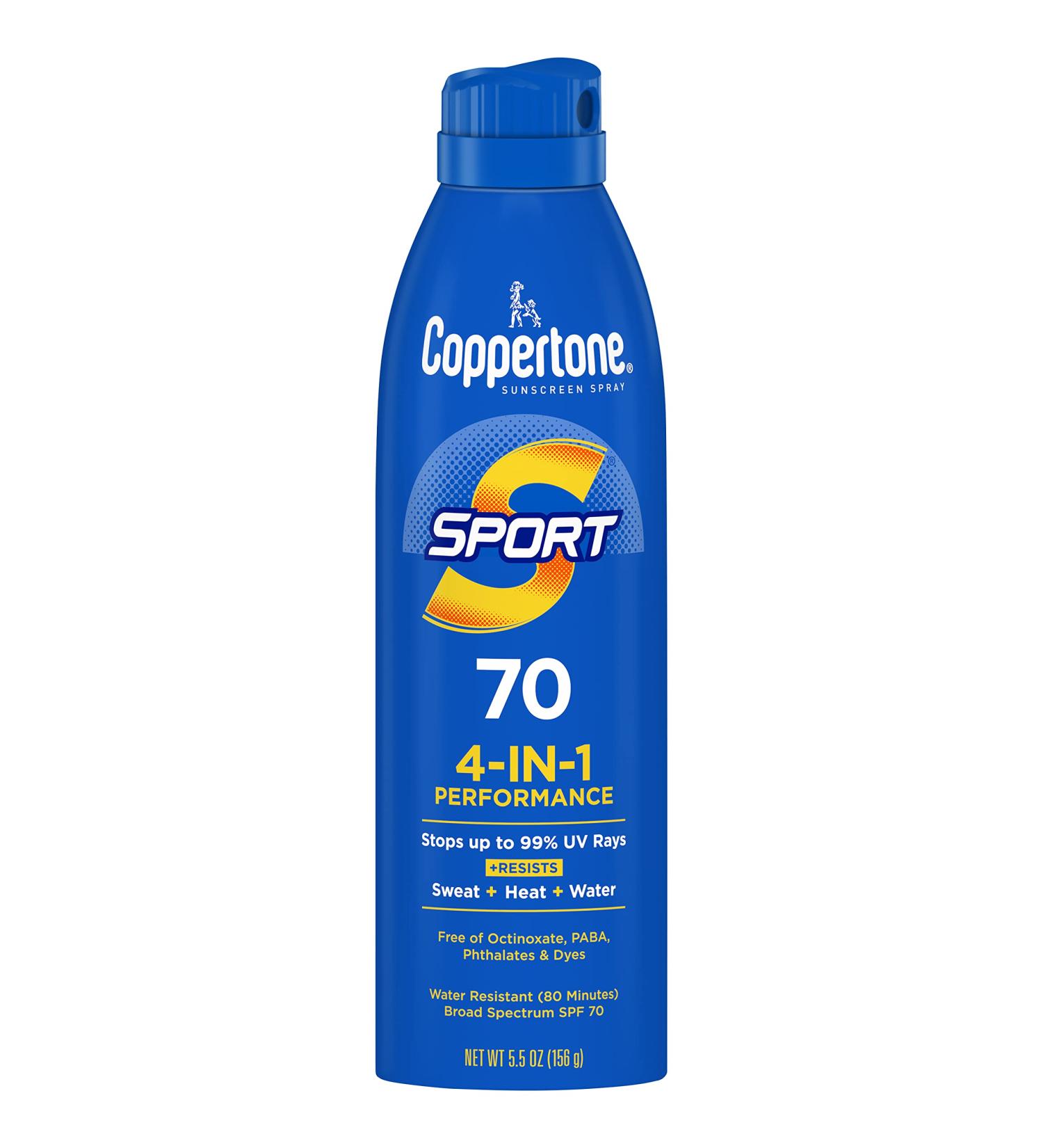 Coppertone SPORT Continuous Sunscreen Spray Broad Spectrum SPF 70 (5.5 Ounce) (Packaging may vary) SPF 70 5.5 Ounce (Pack of 1) - Buy Online on GoSupps.com