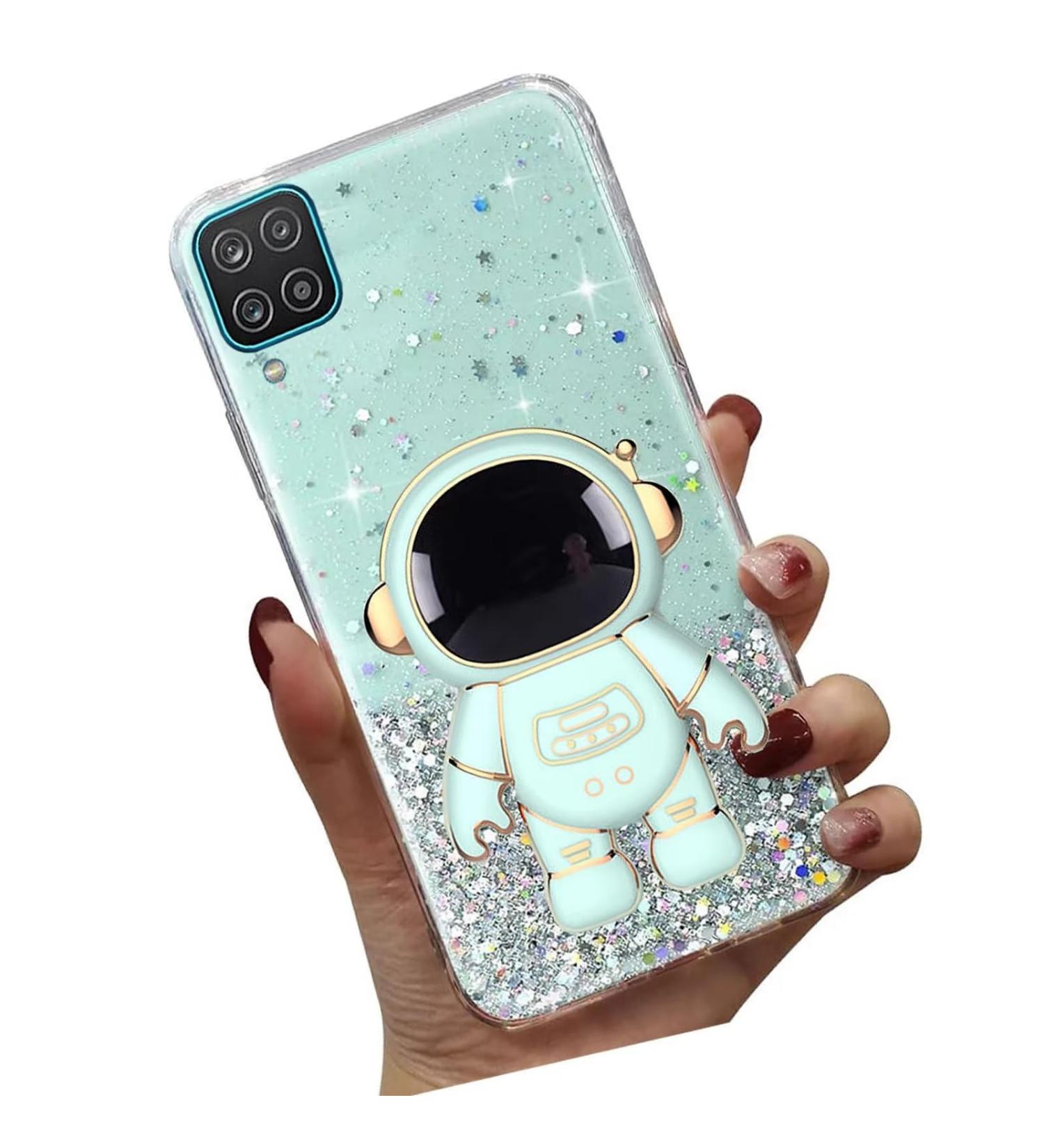 Tivenfezk Nadoli Samsung Galaxy A22 4G Astronaut Glitter Stand Cover | Soft Silicone Bling Protective Case - Green - Buy Online on GoSupps.com