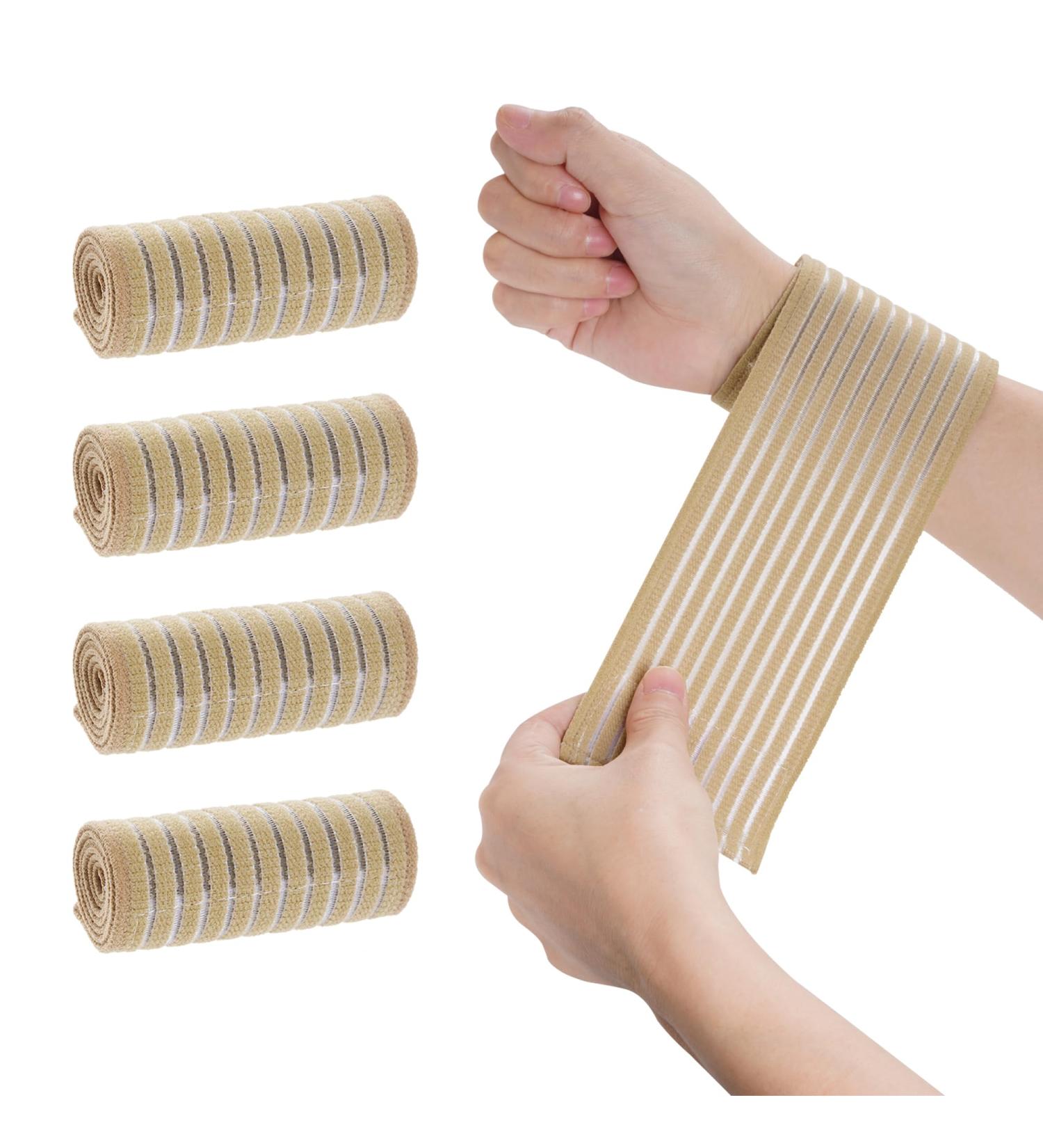 Rbenxia 4-Pack Khaki Elastic Wrist Compression Bandage | Adjustable Hand Brace Wraps for Joint Pain Relief & Sports Support | Breathable 40 cm - Buy Online on GoSupps.com