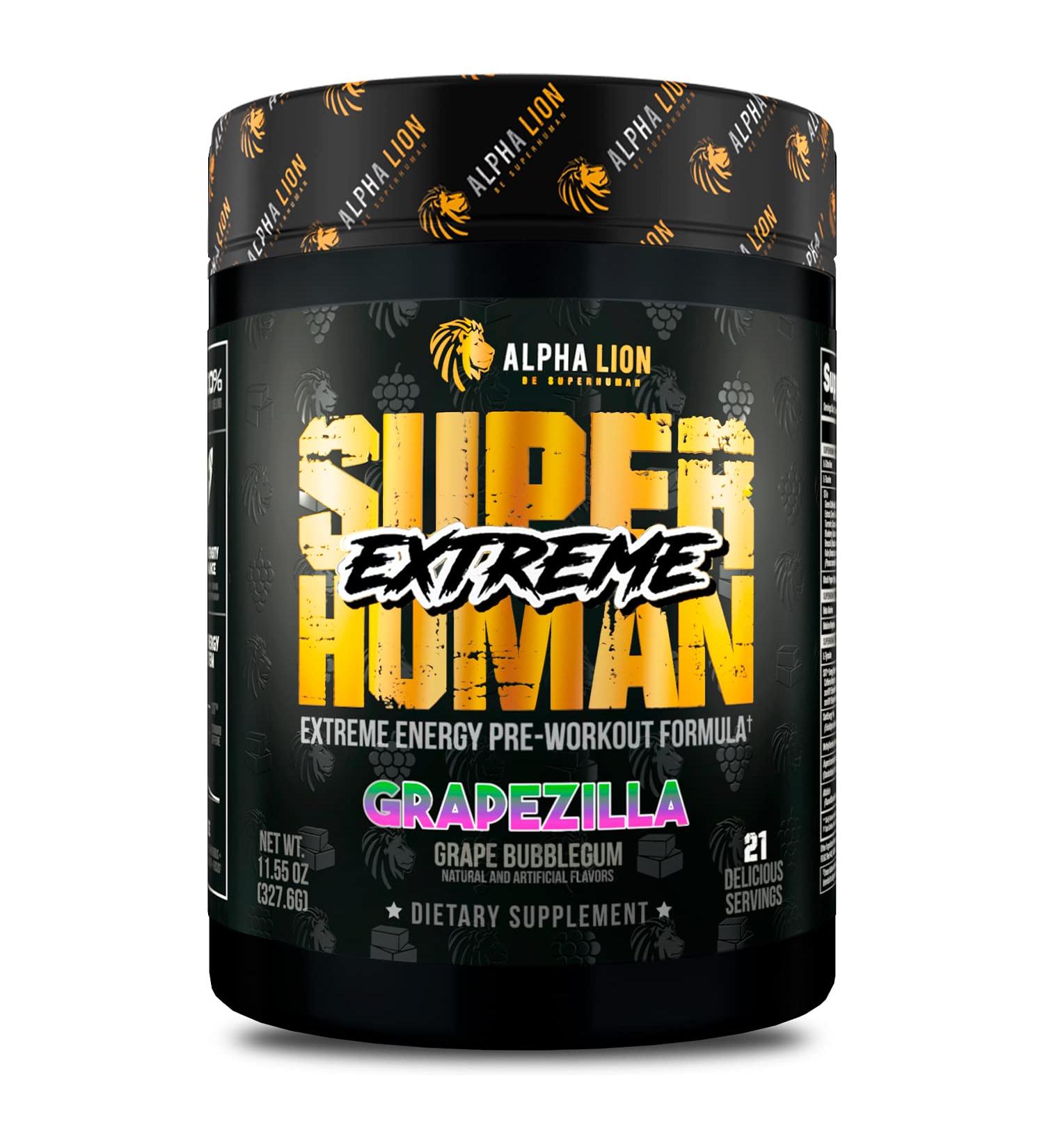 Alpha Lion Superhuman Extreme Pre-Workout Formula - Intense Energy, Focus, and Pumps - Grapezilla (21 Servings) - Buy Online on GoSupps.com
