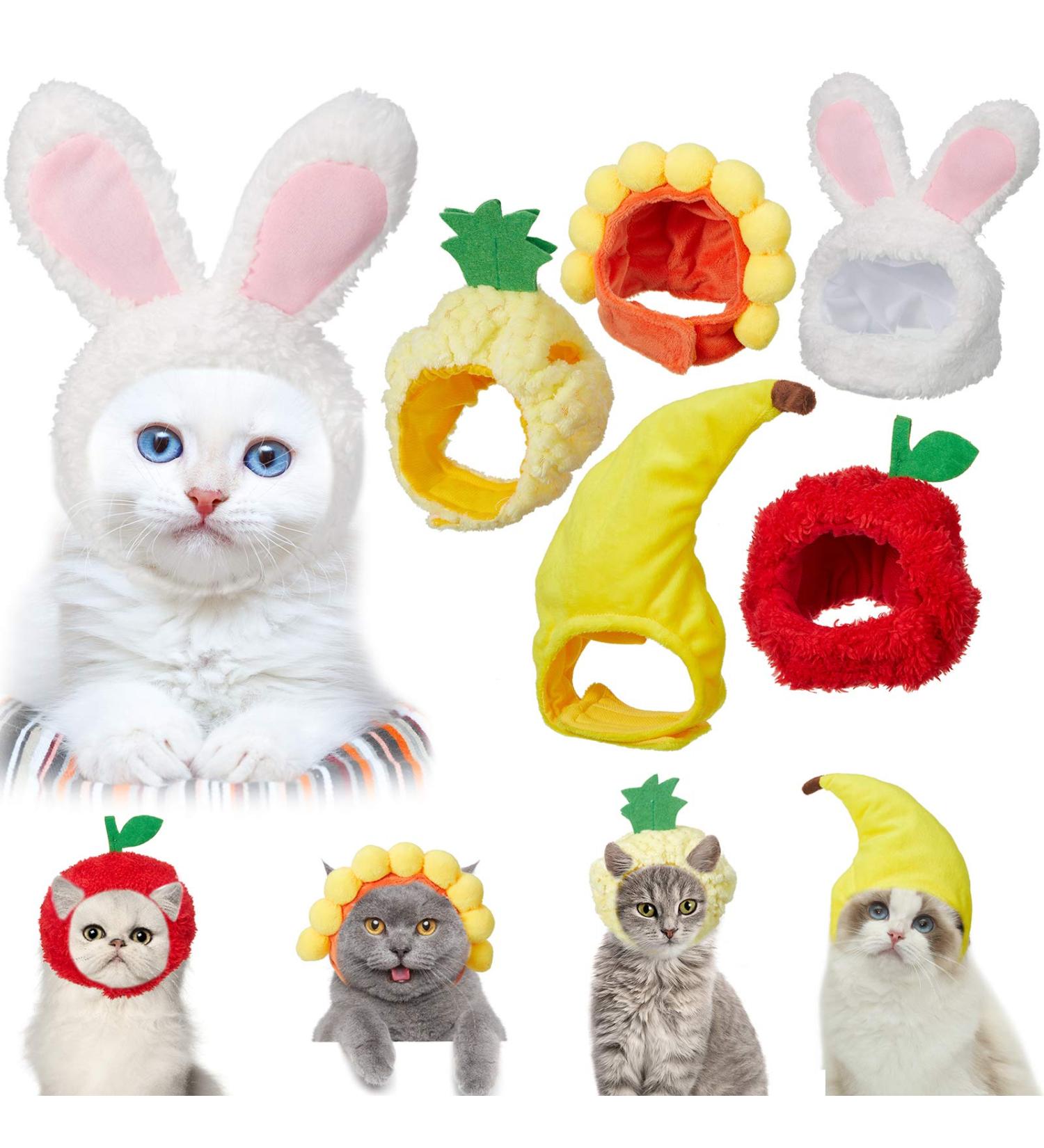 Weewooday 5 Pieces Cat Hat Cat Costume Bunny Hat with Ears Funny Banana Pineapple Cat Hat for Cats and Small Dogs Kitten Puppy Party Costume Accessory Headwear(Cute Style) - Buy Online on GoSupps.com