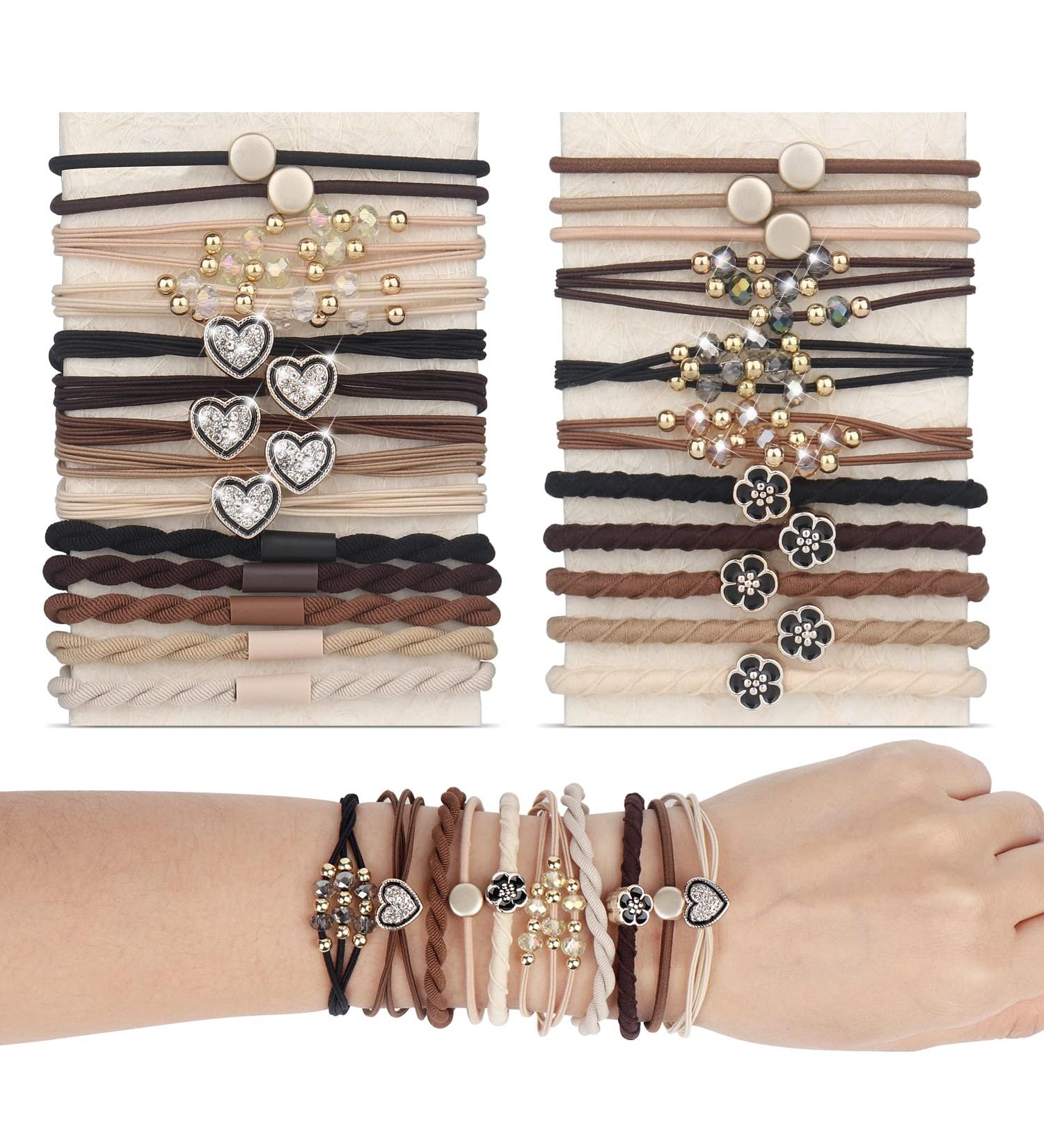 YONOY 25 Pcs Boho Hair Tie Bracelets for Women - 5 Styles Hair Ties for Girls - No Damage Accessories for Thin & Curly Hair (5 Colors) - Buy Online on GoSupps.com