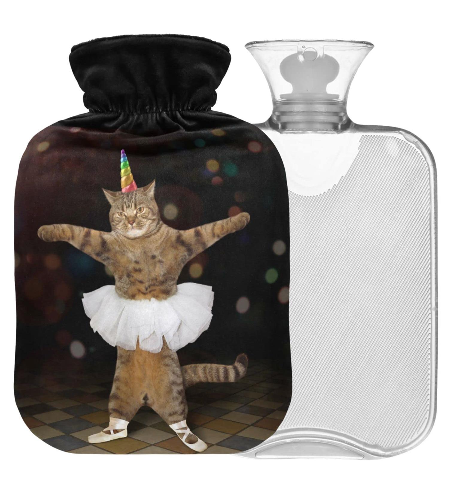 Naanle Cat Ballet Dancer Hot Water Bottle - 1L | Transparent Cover for Bed & Pain Relief | Ideal Hand & Foot Warmer | Heat & Cold Therapy - Buy Online on GoSupps.com