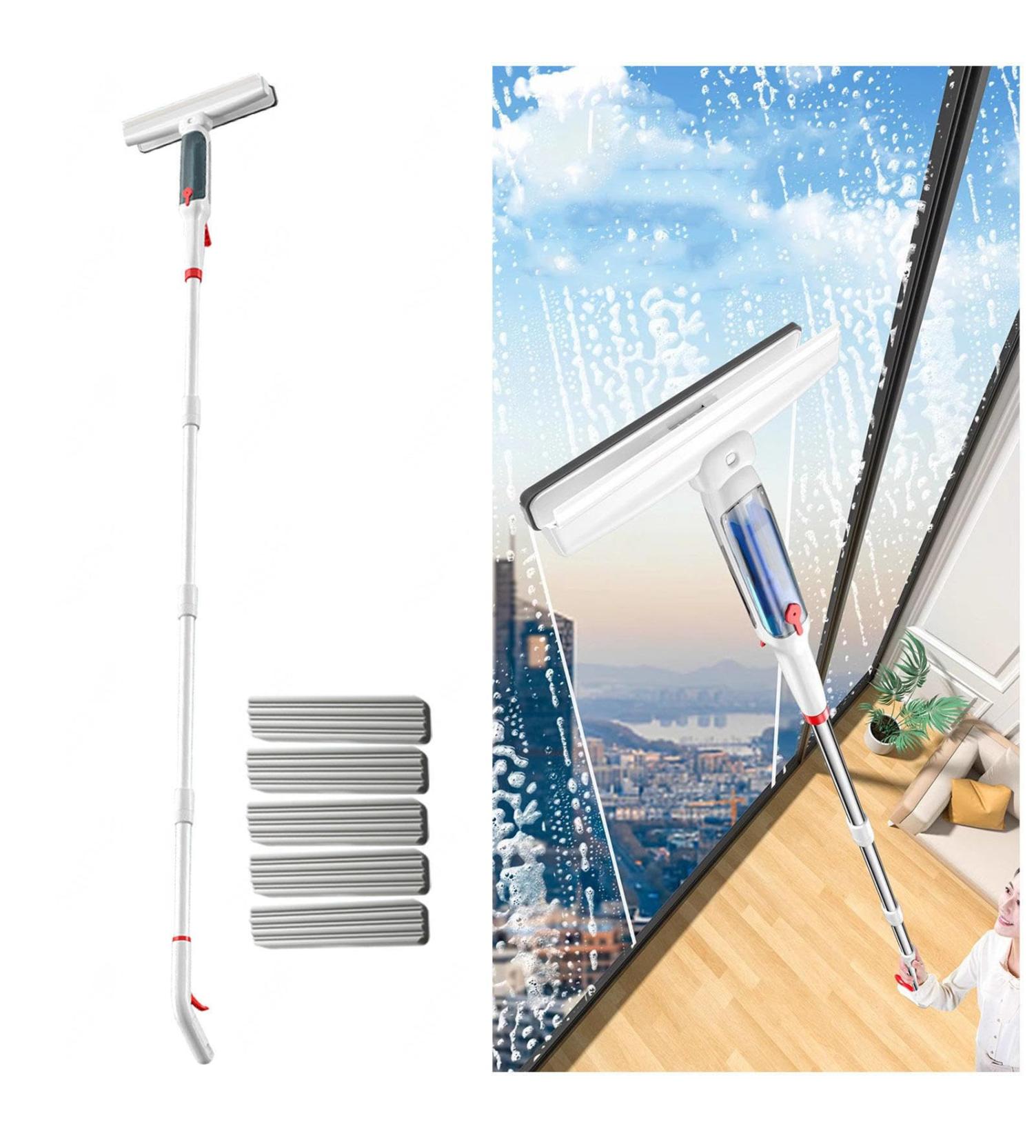 RRRYYYZZ 75'' Spray Window Cleaning Squeegee Kit with 4-Section Extension Pole 4 in 1 Squeegee for Shower Glass Glass Squeegee with Sewage Collector and 5 Pads - Buy Online on GoSupps.com