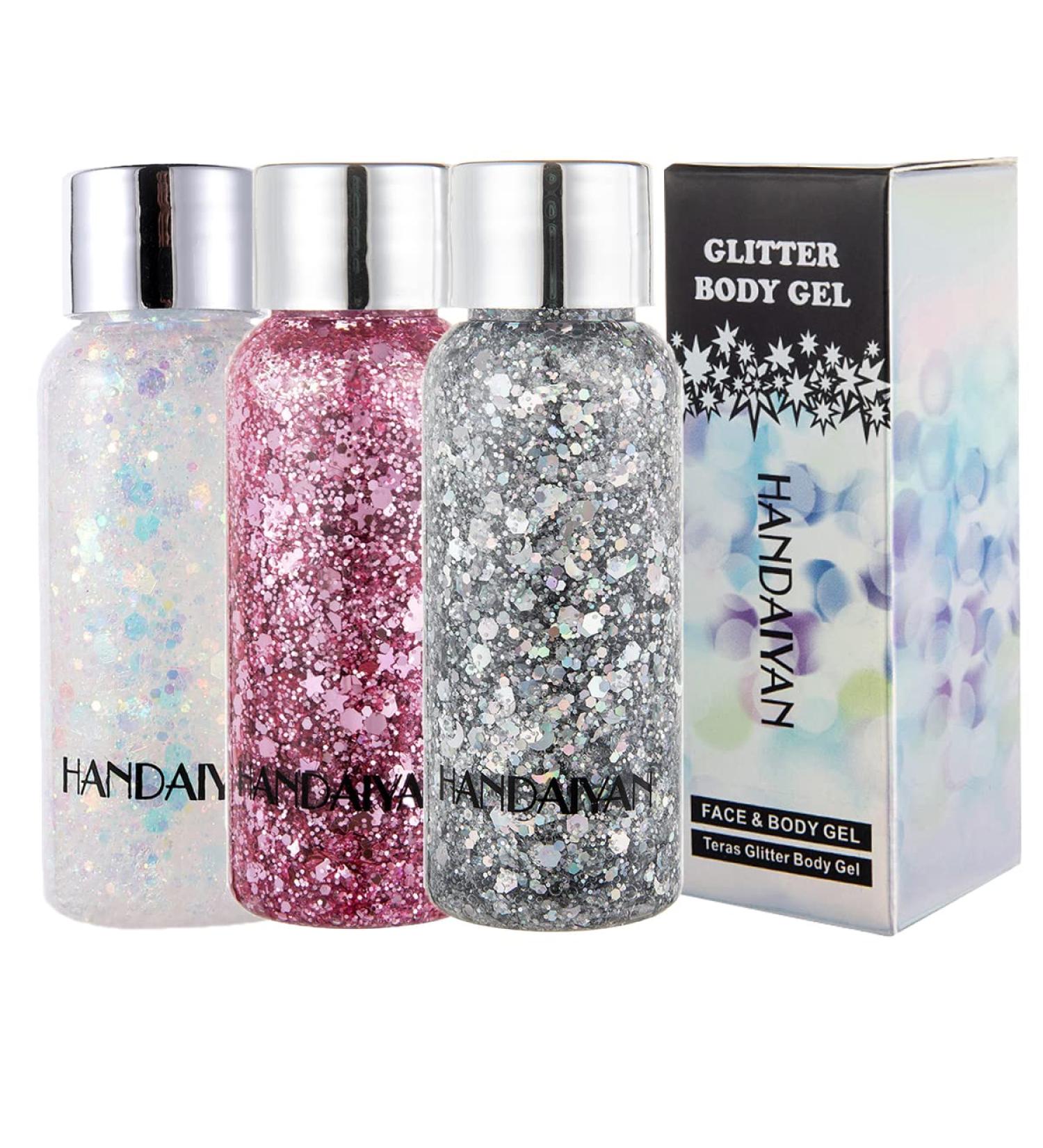 Glitter Holographic Chunky Gel - Mermaid Liquid Eyeshadow & Body Gel in 3 Colors | Festival Glitter Cosmetic for Face Hair & Nail Makeup - Buy Online on GoSupps.com
