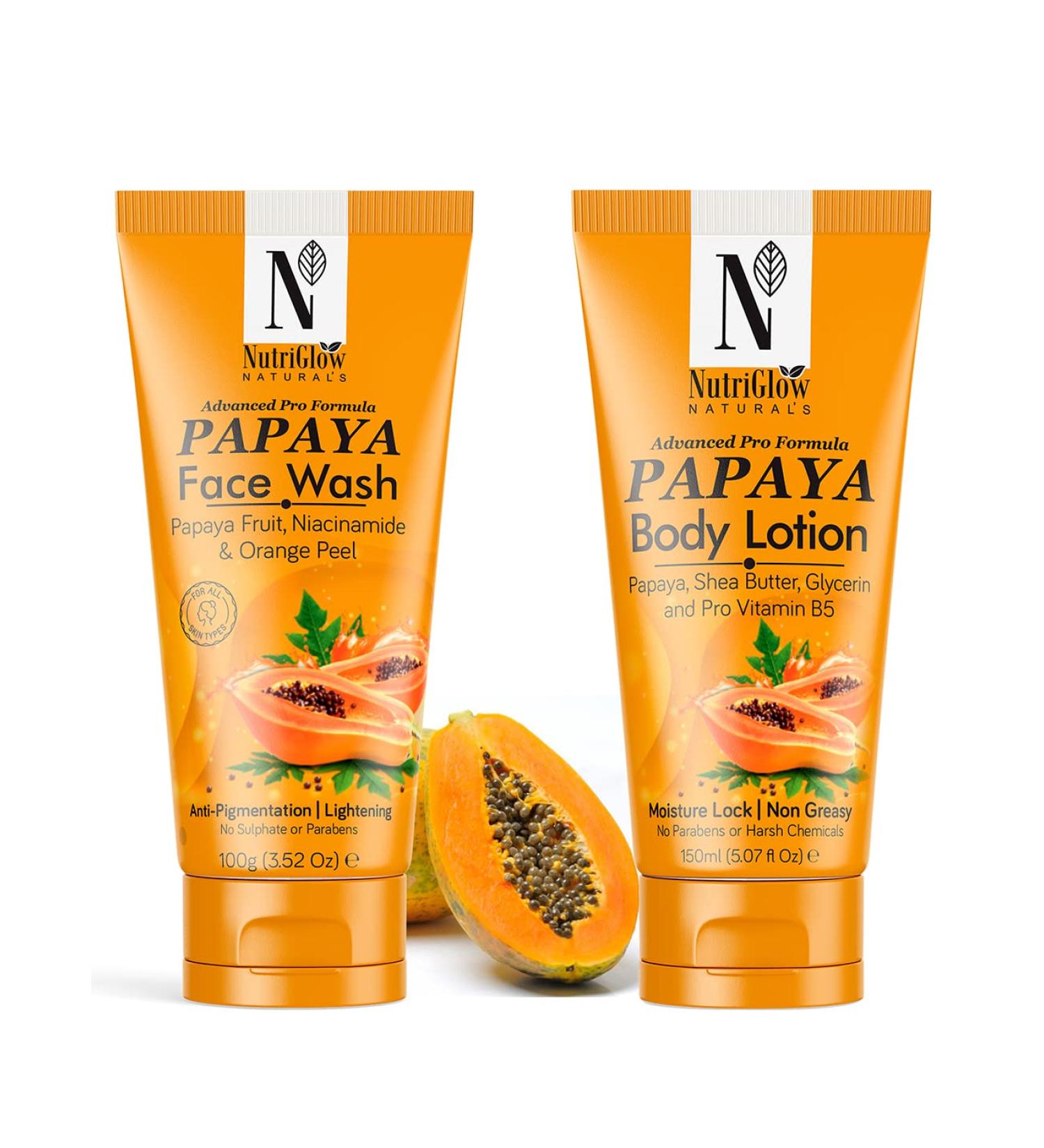 NUTRIGLOW Naturals Papaya Face Wash-100gm Papaya Body Lotion-150 ml - Buy Online on GoSupps.com