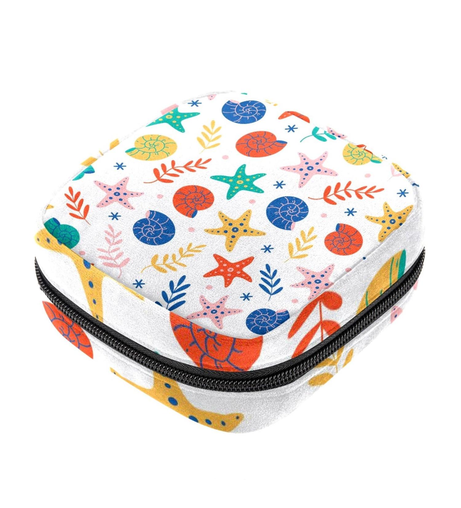 Starfish Seashell Pattern Sanitary Napkin Storage Bag for Menstrual Cup - Zipper Pouch for Women & Teens - Buy Online on GoSupps.com