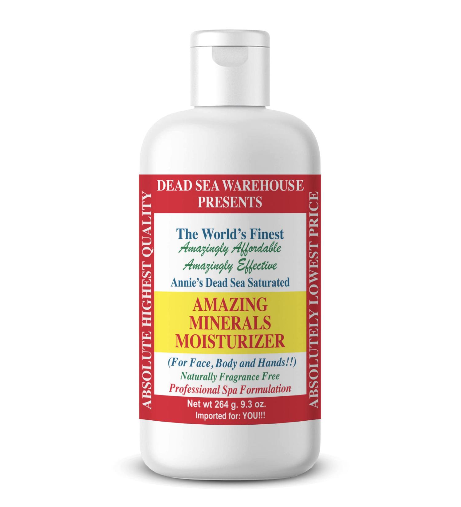 Dead Sea Warehouse   Amazing Minerals Moisturizer   9.3 OZ   Dead Sea Mineral Saturated Moisturizer   Lightweight for Face & Body   Fragrance Free