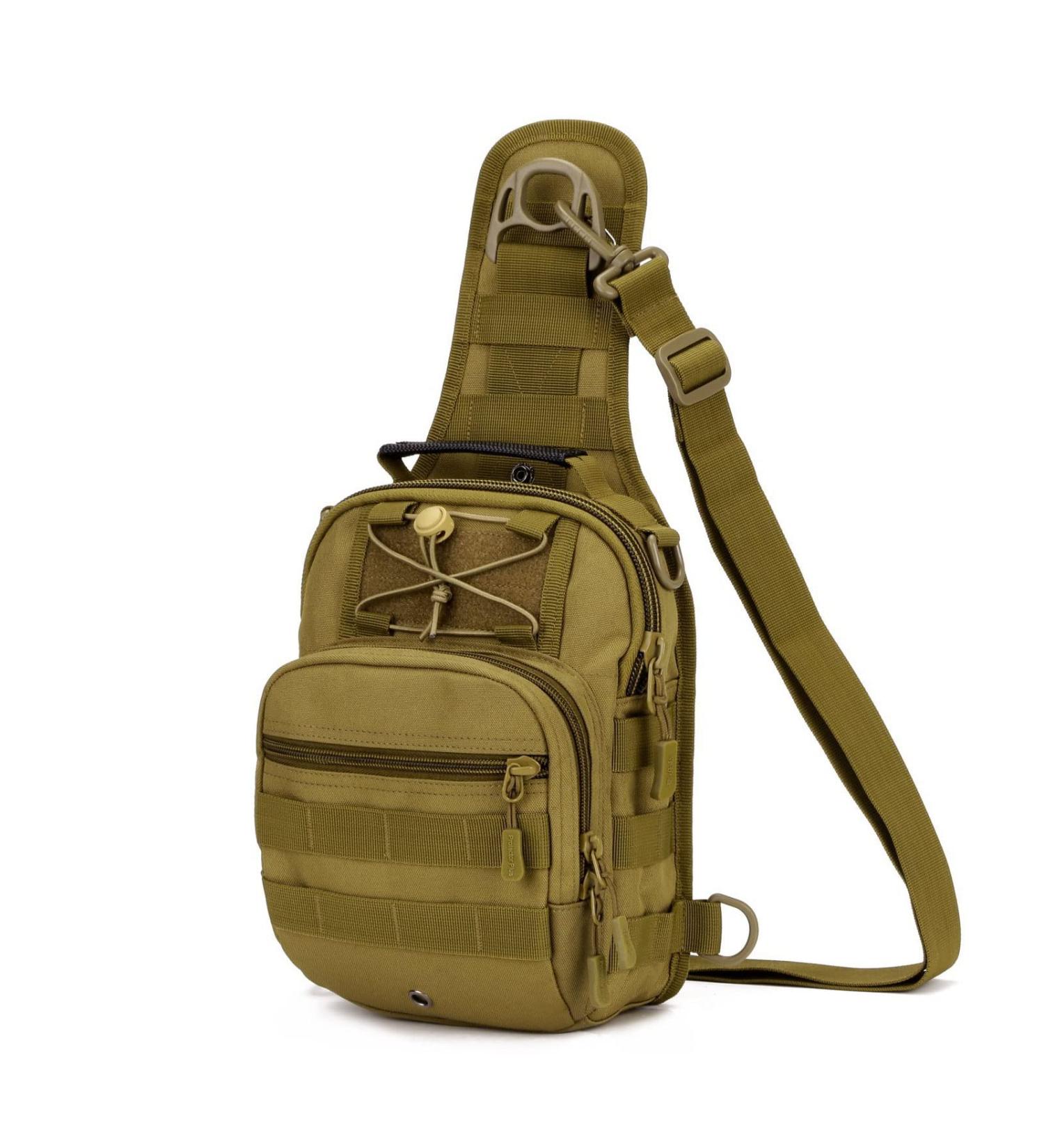 Huntvp Tactical Breast Pocket Military Shoulder Bag - Molle Crossbody Sling Backpack for Men - Adjustable Outdoor Gear for Hiking & Travel - Brown - Buy Online on GoSupps.com
