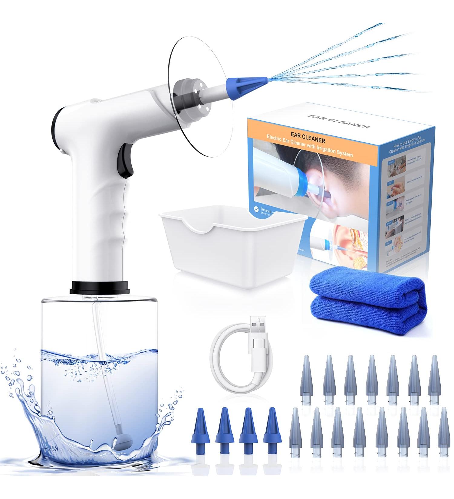 Electric Ear Wax Removal Kit with LED Lights and 4 Pressure Modes - For Adults and Kids - Ear Irrigation Flushing System - Black - Buy Online on GoSupps.com