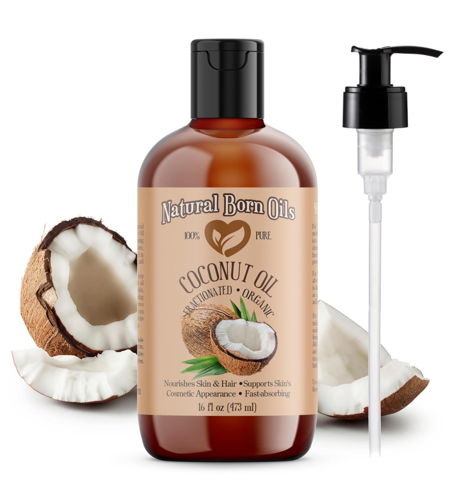Organic Fractionated Coconut Oil 16oz - Cold-Pressed Carrier Oil for Deep Skin Care & Hair Health - Fast-Absorbing | Natural Born Oils - Buy Online on GoSupps.com